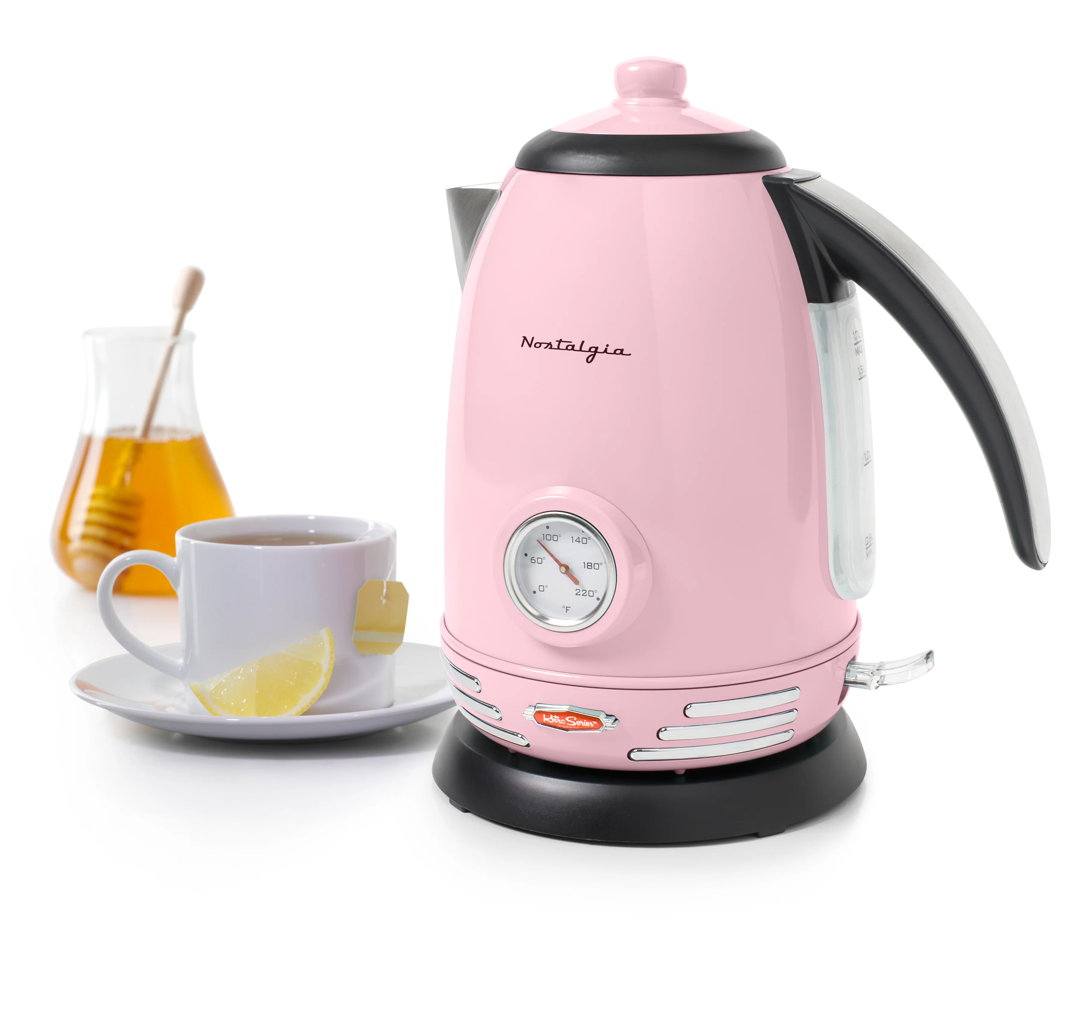Retro 1.7-Liter Stainless Steel Electric Water Kettle with Strix Thermostat, Pink - Inhomebuy
