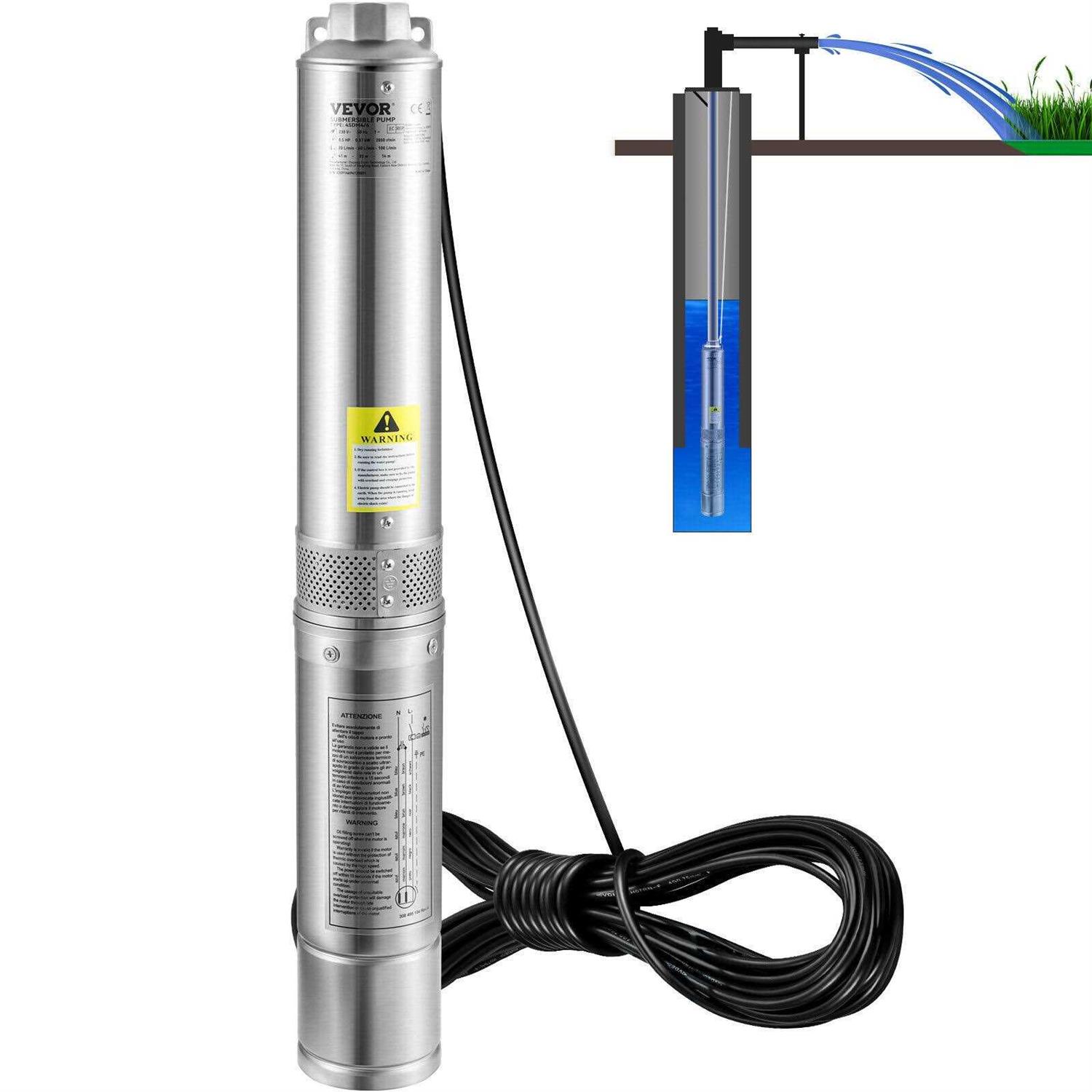 VEVOR Deep Well Pump Submersible Pump w/Cable Stainless Steel - Inhomebuy