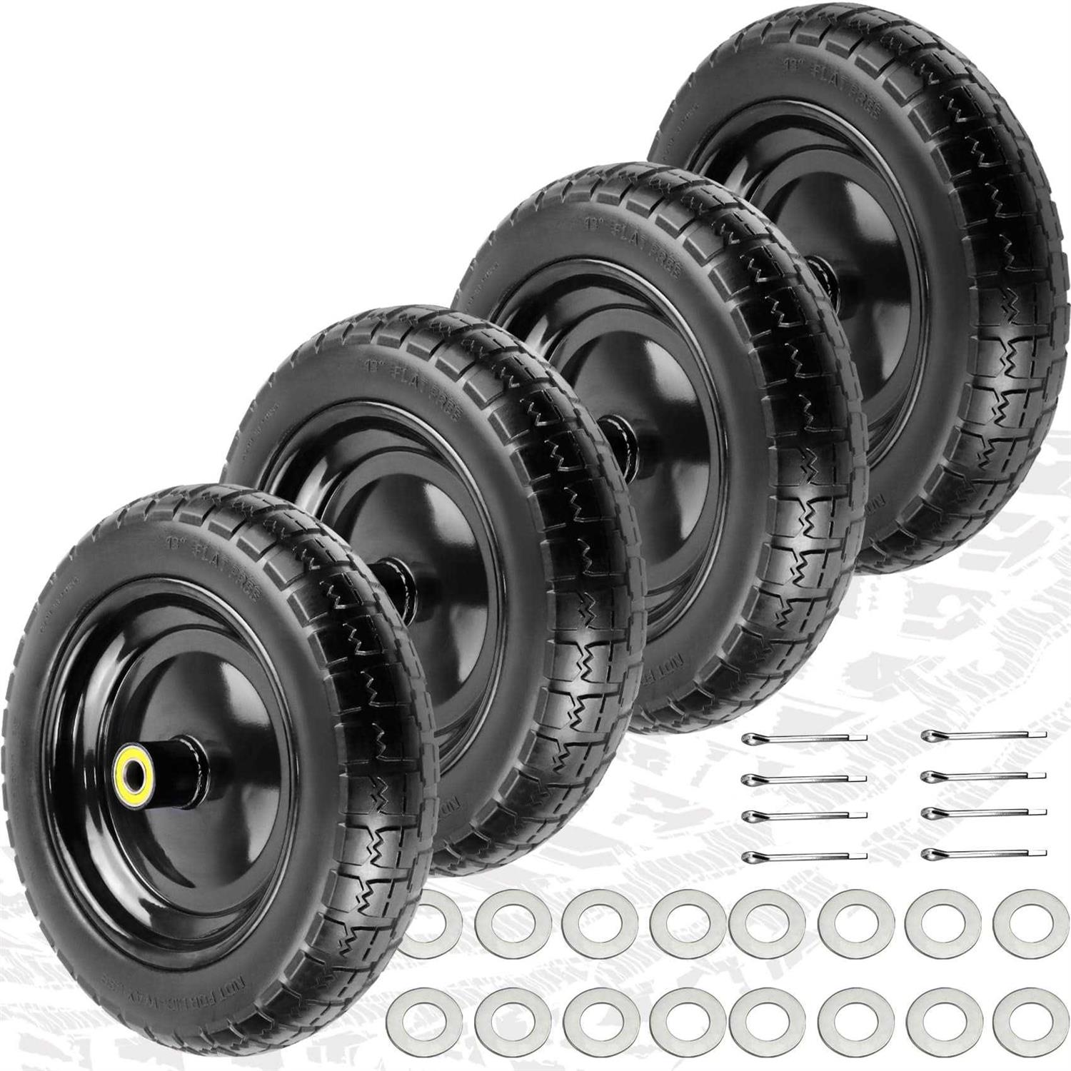 Upgraded 13 Flat Free Wheels Replacement for GOR Cart Tires and Wheels, 4.00-6 Solid Tires and Wheels with 5/8Bearings - Inhomebuy