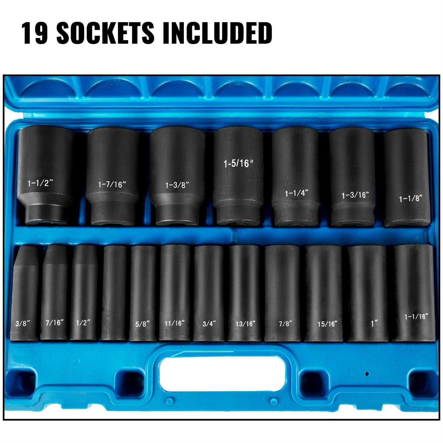 VEVOR Impact Socket Set 1/2 Inches 19 Piece Impact Sockets - Inhomebuy