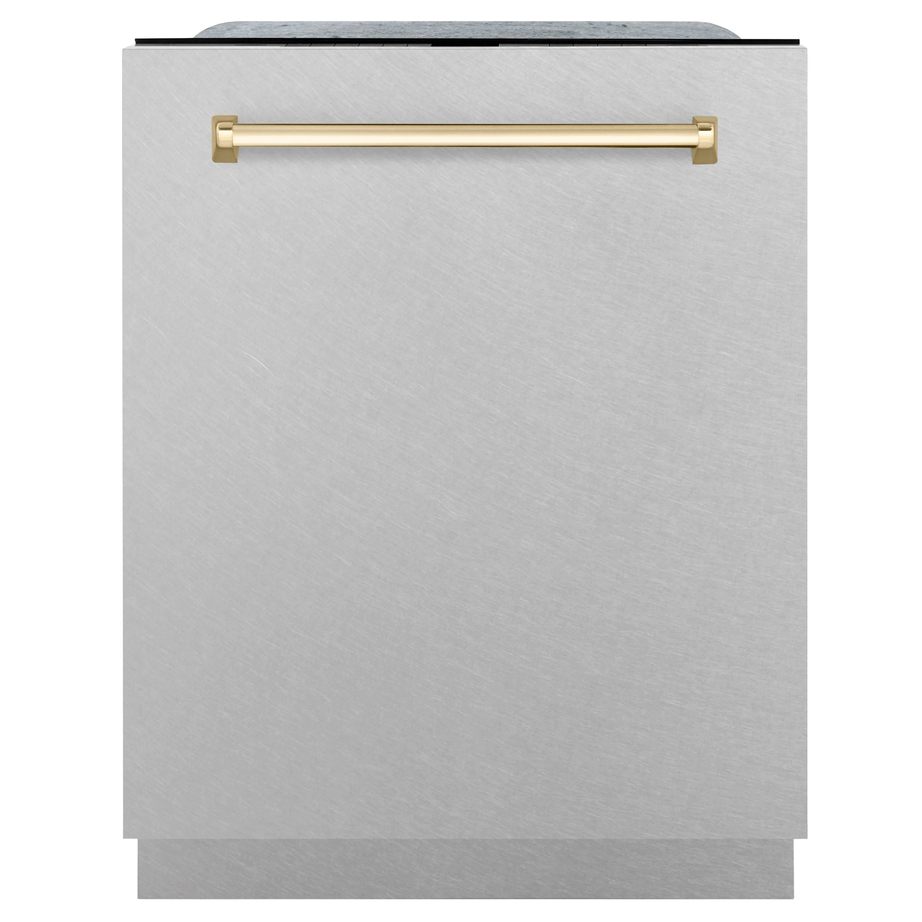 ZLINE Autograph Edition 24 in. Tall Dishwasher, Touch Control in DuraSnow® Stainless Steel with Gold Handle, DWMTZ-SN-24-G - Inhomebuy