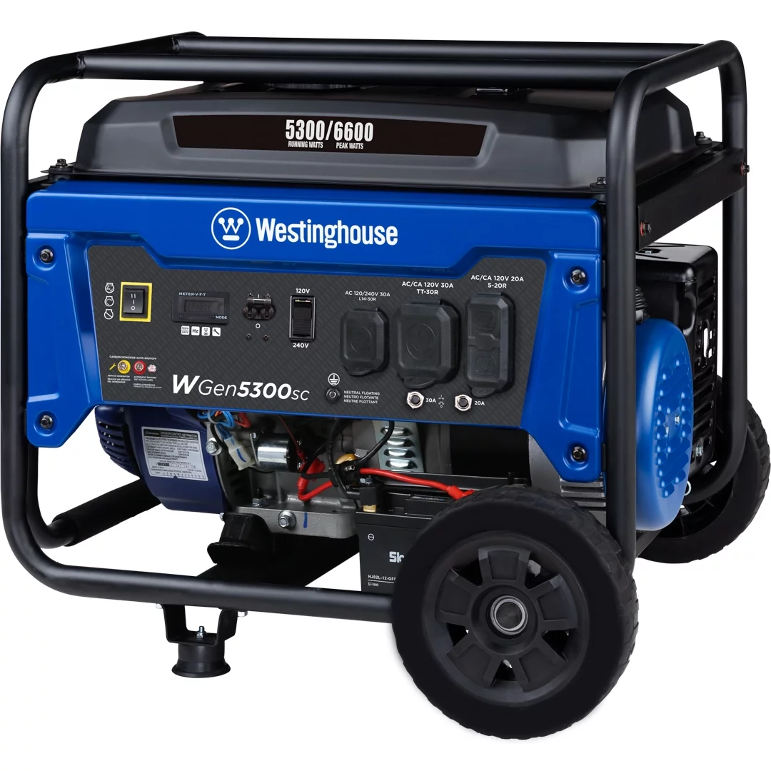 Westinghouse 6600 Peak Watt Electric Start Portable Gas Powered Generator with CO Sensor and Wheel Kit - Inhomebuy