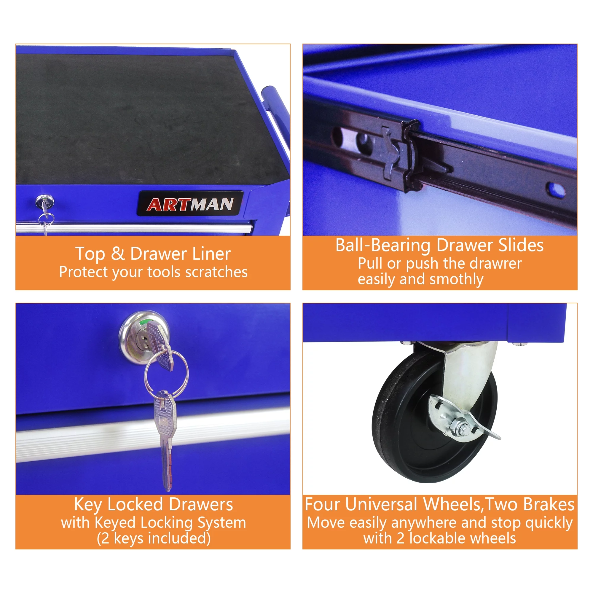 7 Drawers Rolling Tool Chest Cabinet with Wheels, Tool Storage Cabinet and Tool Box Organizer for Garage Warehouse Workshop, Red - Inhomebuy