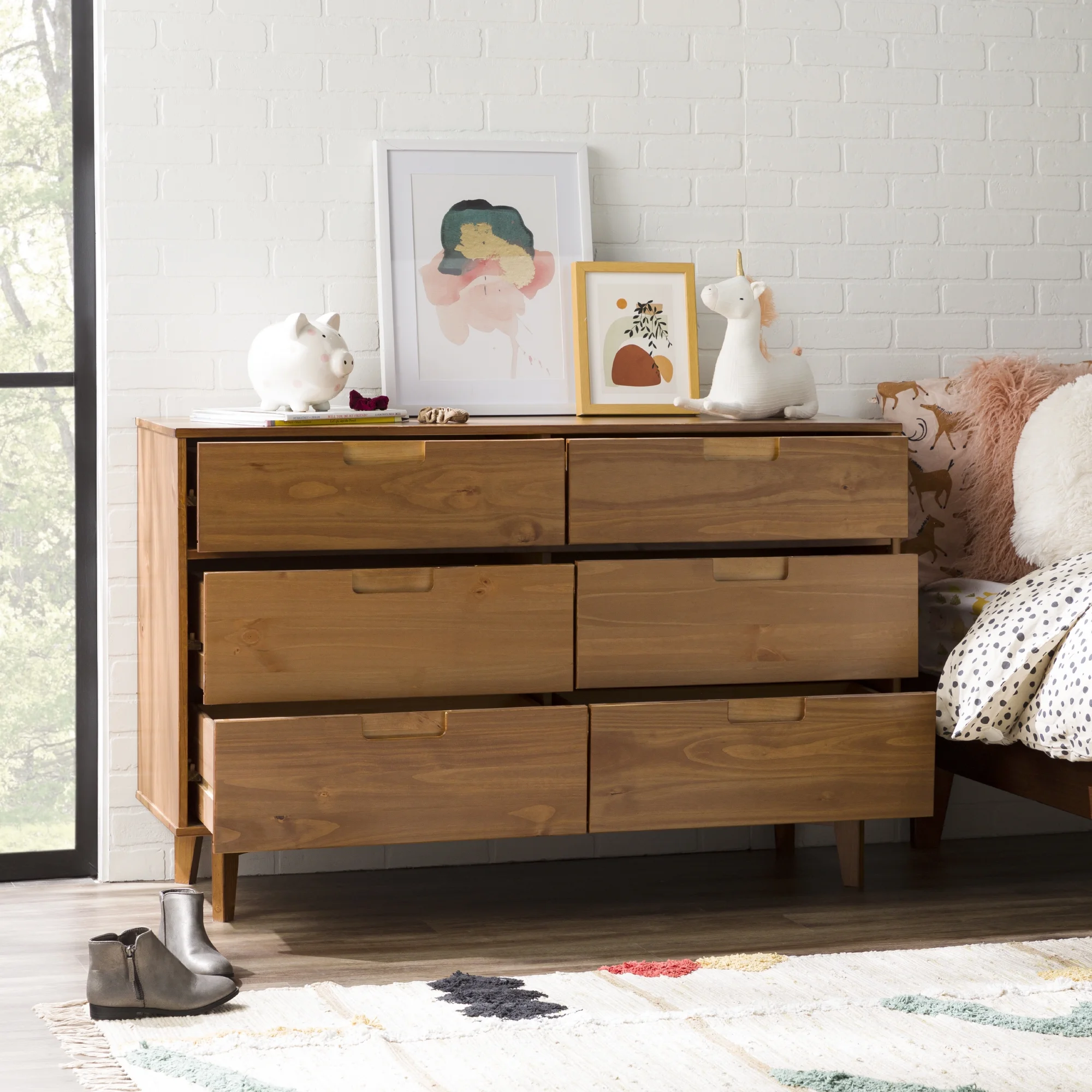 Walker Edison Sonoma 6-Drawer Solid Wood Caramel Dresser - Inhomebuy