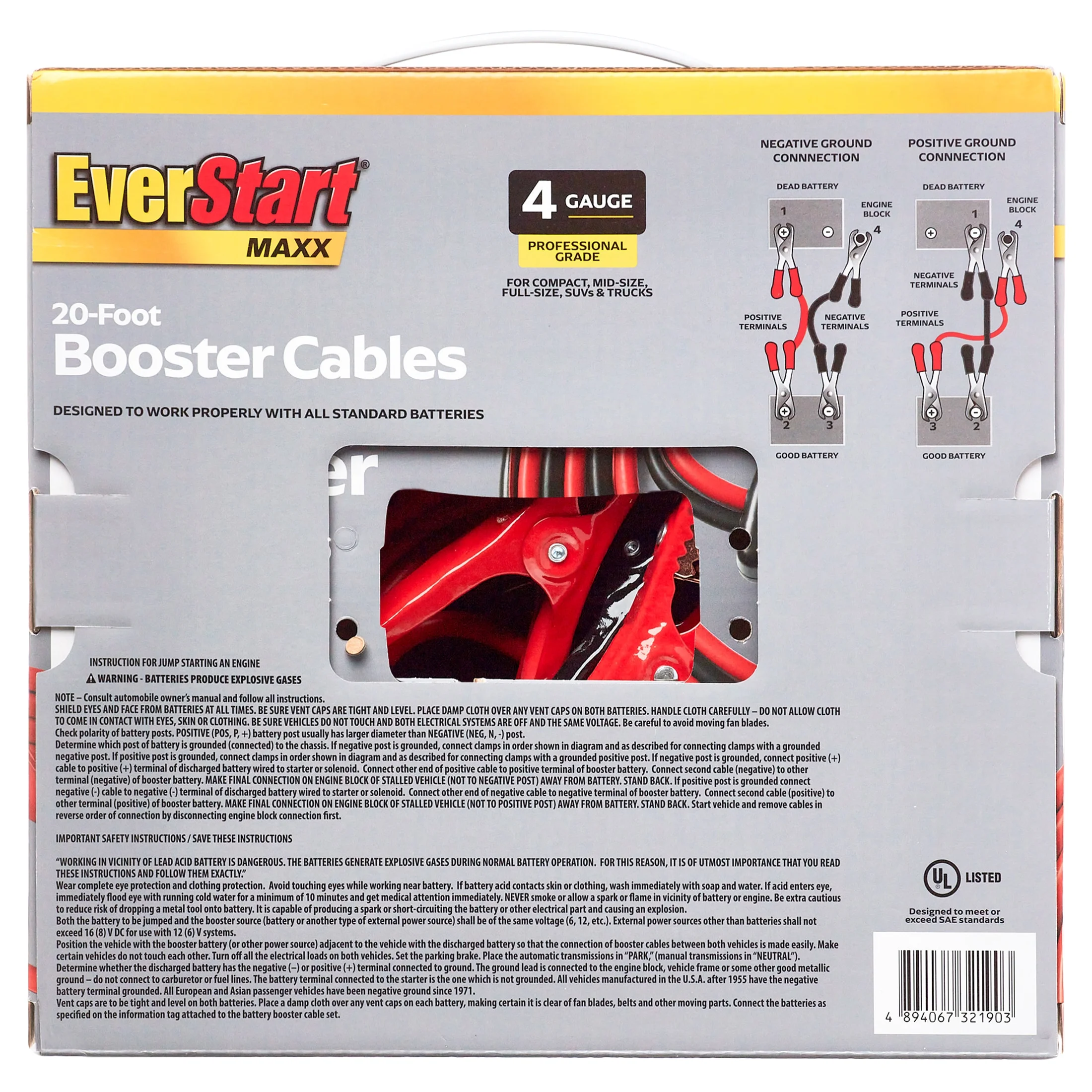 EverStart Maxx 4-Gauge Professional Grade 20-Foot Booster Cables - Inhomebuy