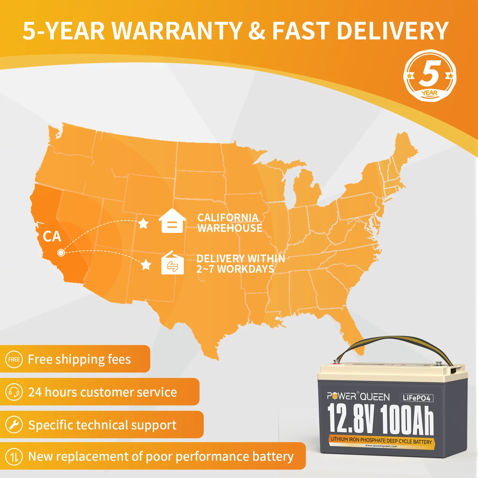 Power Queen 12V 100Ah LiFePO4 Lithium Battery Deep Cycle with 100A BMS for Solar Marine - Inhomebuy