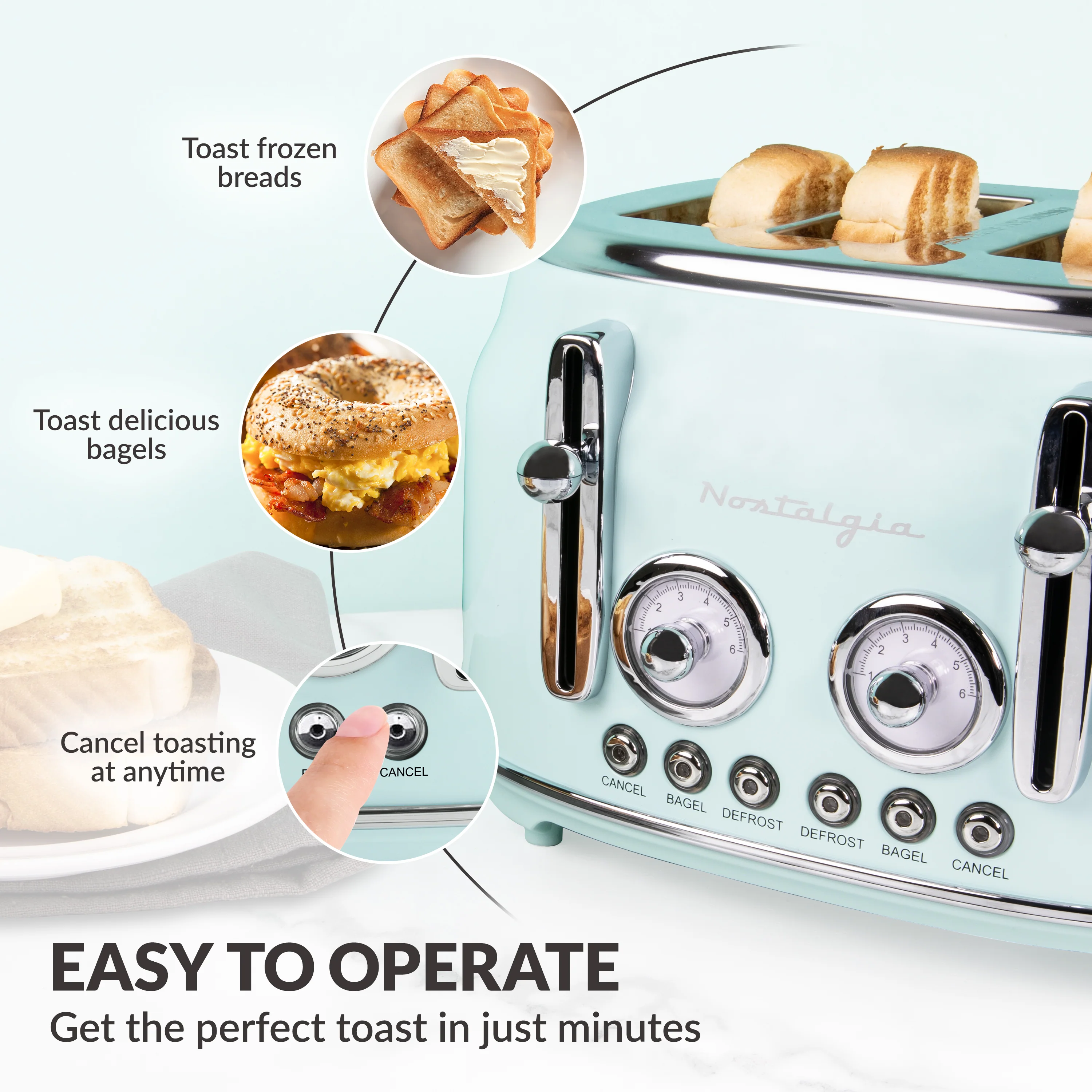 Classic Retro 4-Slice Toaster, Aqua - Inhomebuy