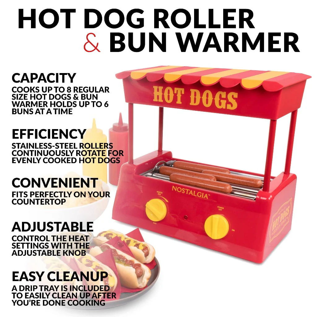Hot Dog Roller and Bun Warmer, 8 Hot Dog and 6 Bun Capacity - Inhomebuy