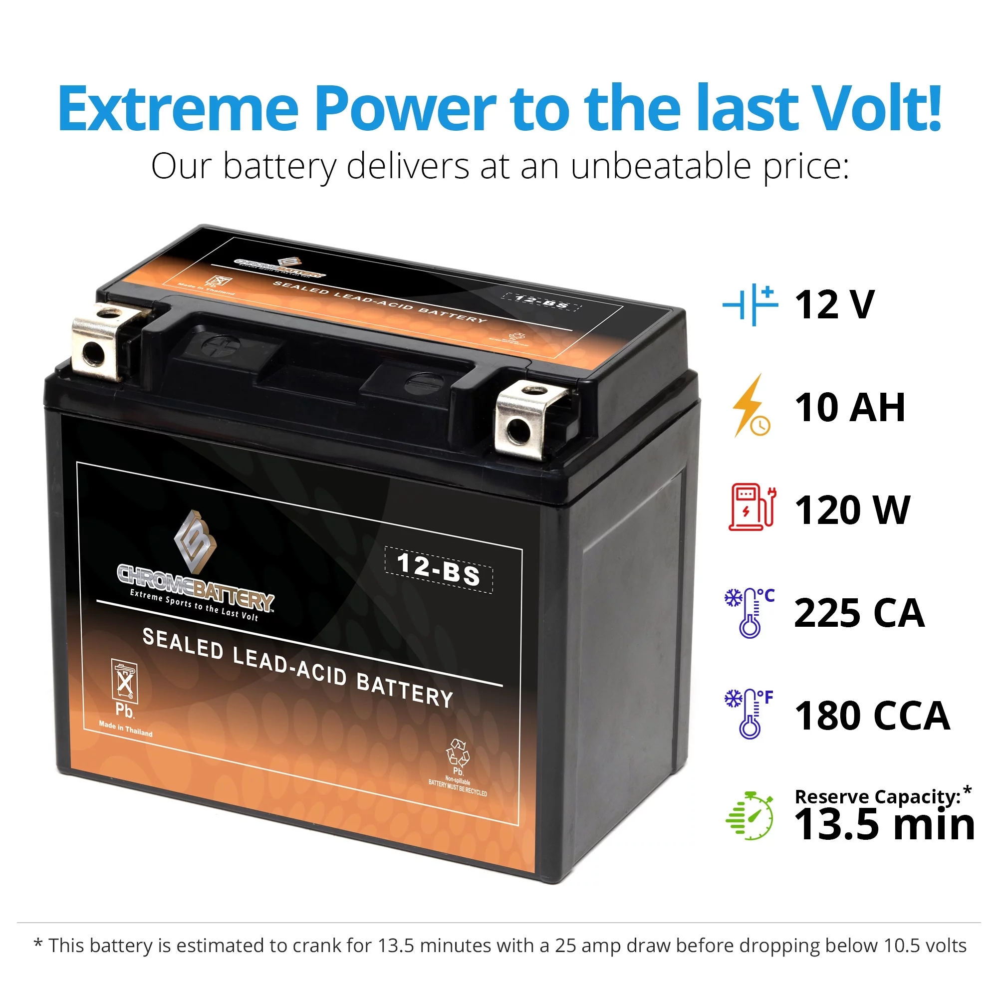 Chrome Pro Battery Ytx12-Bs Igel Power Sports Battery Replaces 12-Bs Etx12 Gtx12-Bs Cytx12-Bs Ctx12-Bs - Inhomebuy