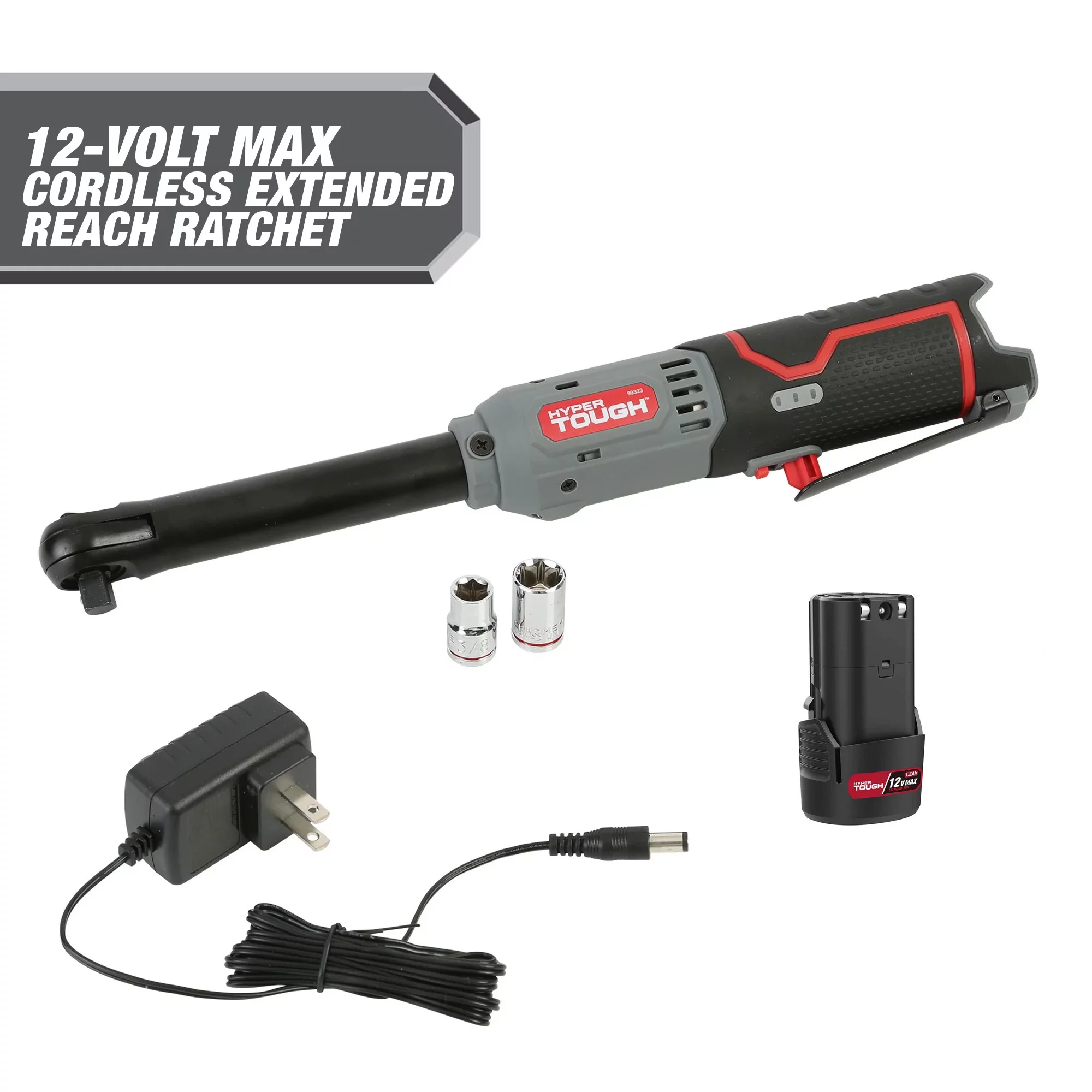 Hyper Tough 12V Cordless Ratchet Bundle, Standard & Extended Reach 3/8