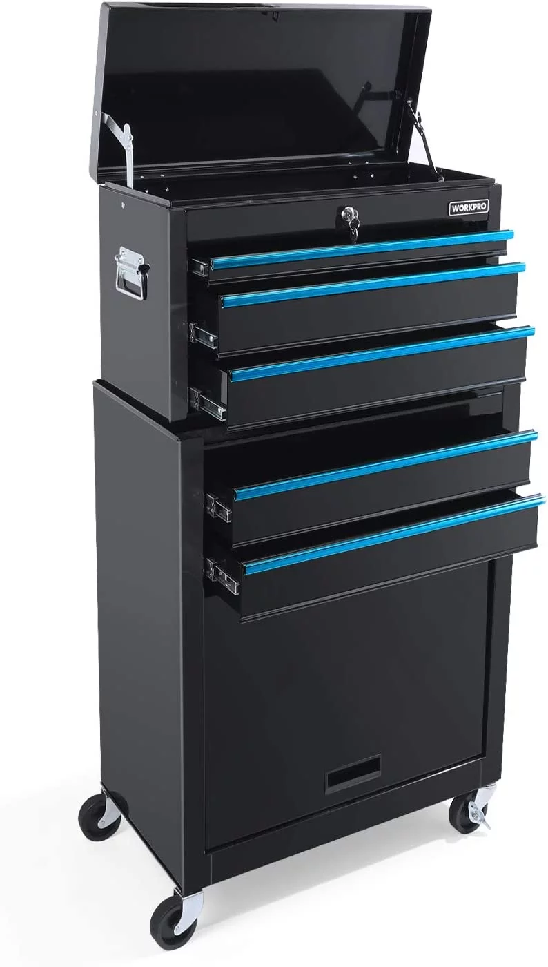 WORKPRO 24.5 Inch 5-Drawer Rolling Tool Chest, Sliding Metal Drawer Rolling Tool Storage Cabinet, Removable Toolbox Organizer for Workshop, Garage - Inhomebuy