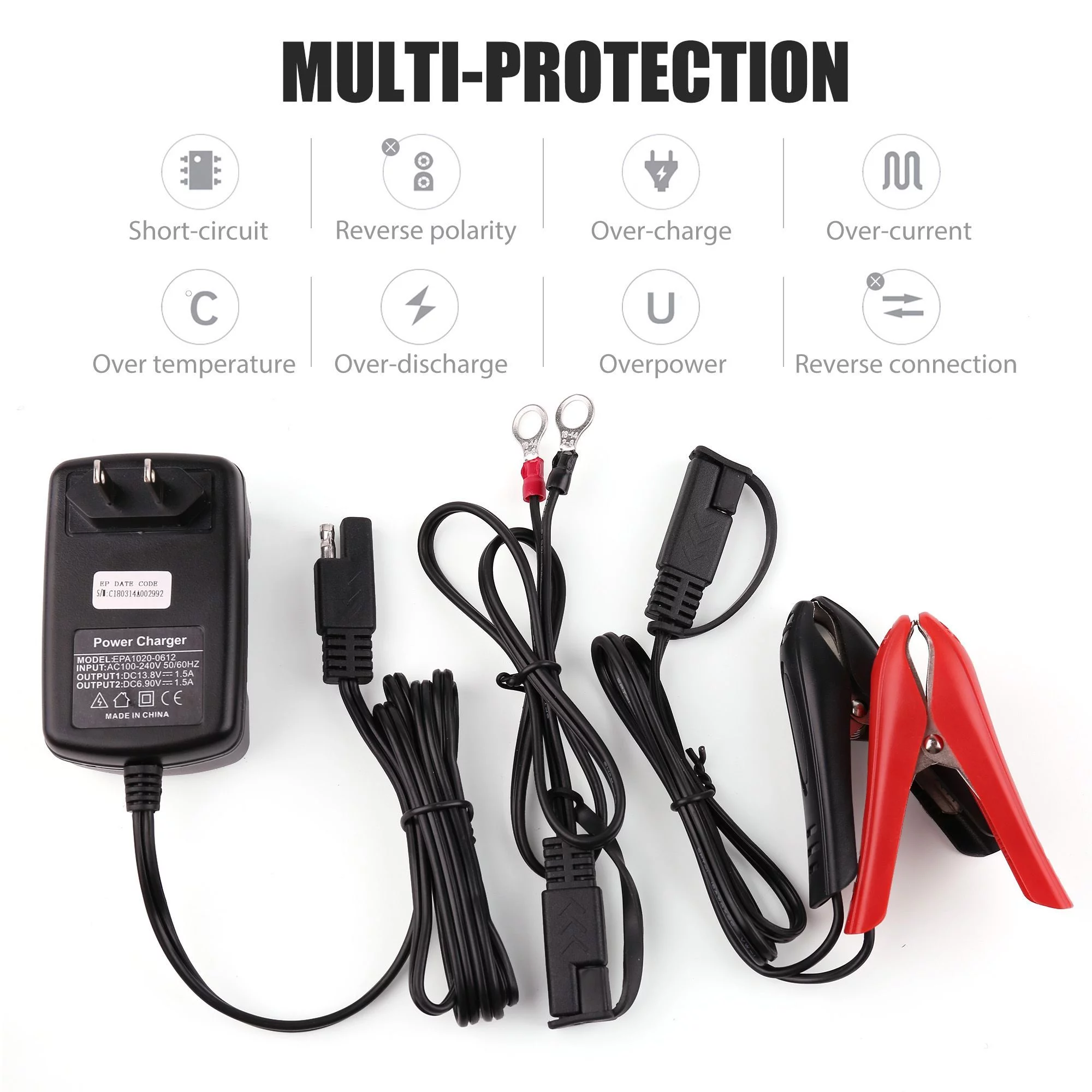 LotFancy Battery Trickle Charger Automatic 6V 12V 1.5A, Charger Universal Power Battery Maintainer - Inhomebuy