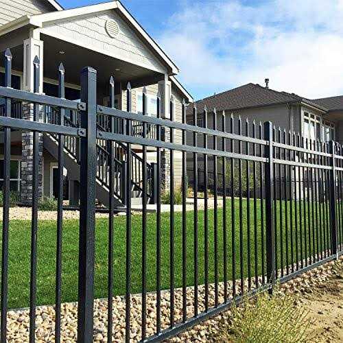 XCEL Black Steel Fence Panel Style Easy Installation Fence Kit Outdoor Fencing for Yard - Inhomebuy
