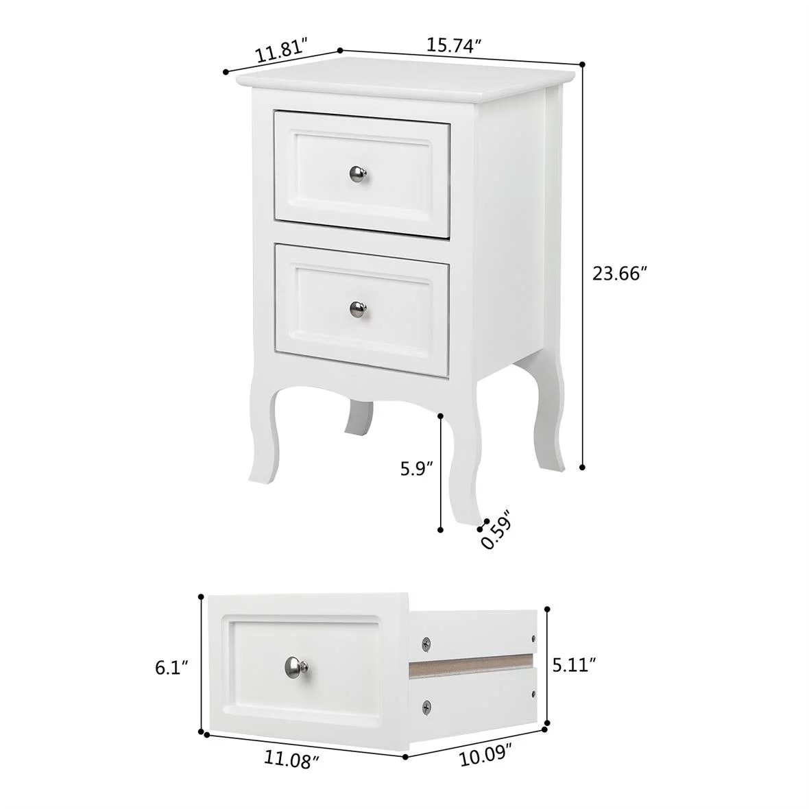 UBesGoo Nightstand End Table with 2 Drawer,White Finish - Inhomebuy