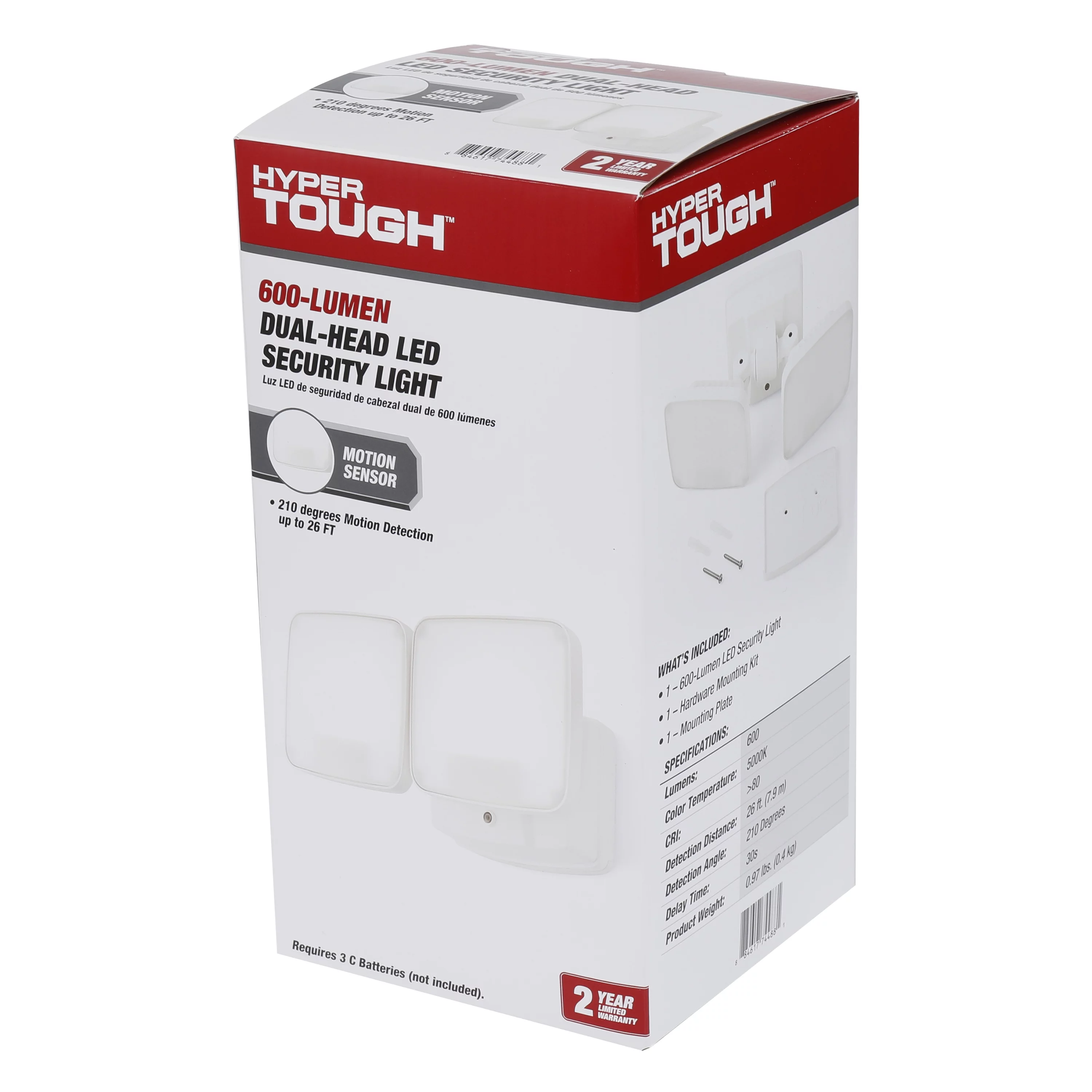 Hyper Tough Battery-Operated 600 Lumen Dual Head LED Security Light 103-Degree Beam Spread - Inhomebuy