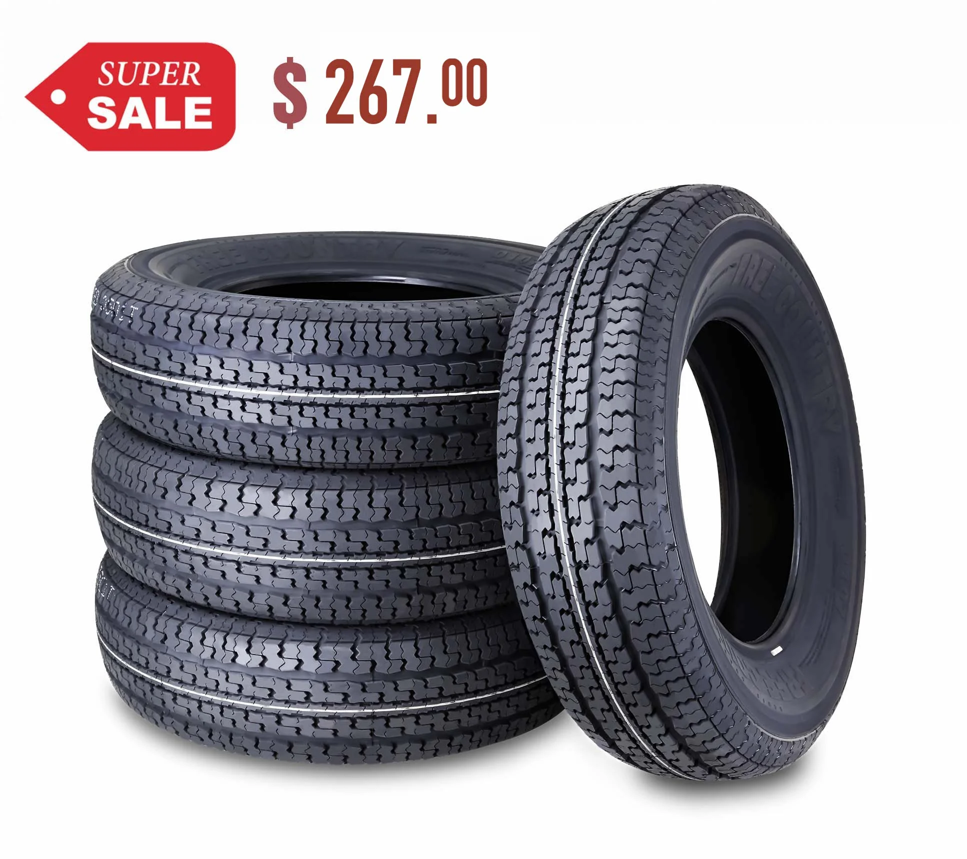 FREE COUNTRY Heavy Duty Trailer Tire ST205/75R15 10PR Load Range E Steel Belted Radial w/Scuff Guard, Set 4 - Inhomebuy