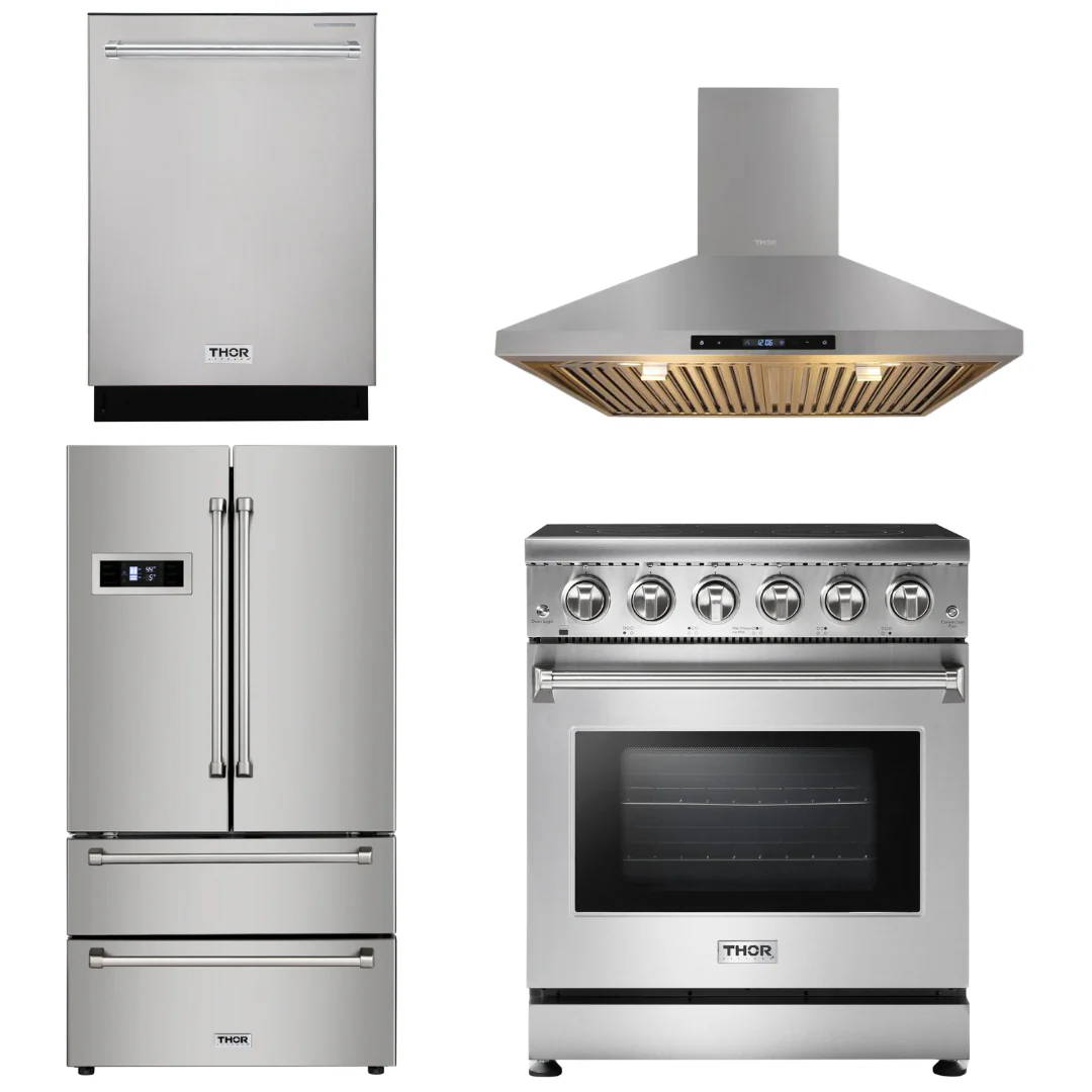 Thor Kitchen Package - Professional 30 inch Electric Range, Range Hood, Refrigerator, Dishwasher, AP-HRE3001-3 - Inhomebuy
