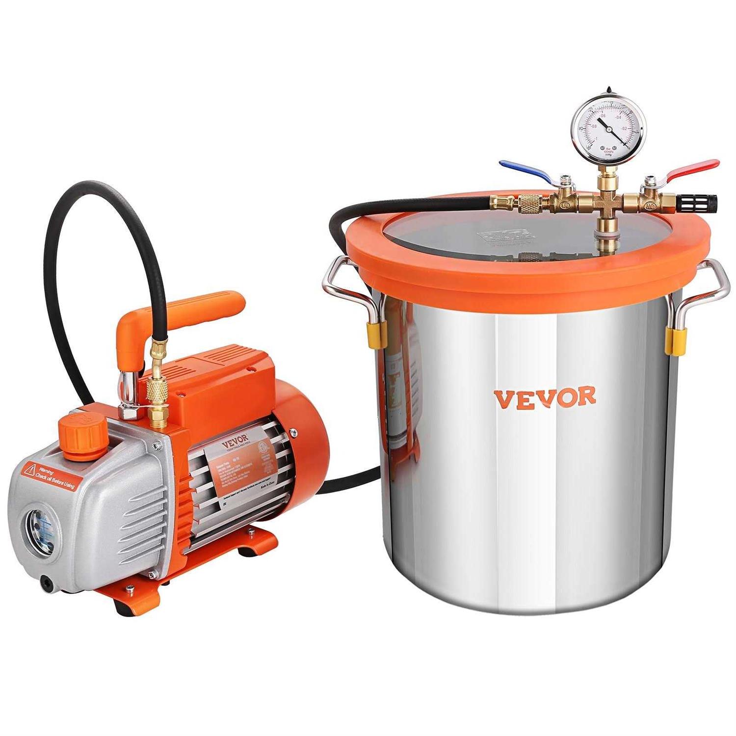 VEVOR Vacuum Pump 3 Gallon Vacuum Chamber w/ 4 Cfm Deep Vane Pump Purge Degas Epoxy Silicone Resin QCKTZKB3JLBXGT4CFV1 - Inhomebuy