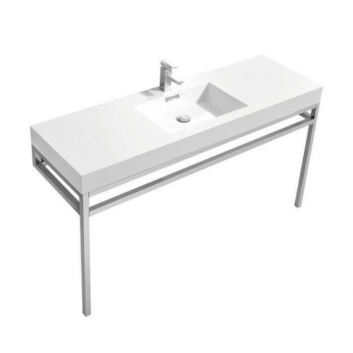 KubeBath Haus 60 in. Single Sink Stainless Steel Console w/ White Acrylic Sink - Chrome, CH60S - Inhomebuy