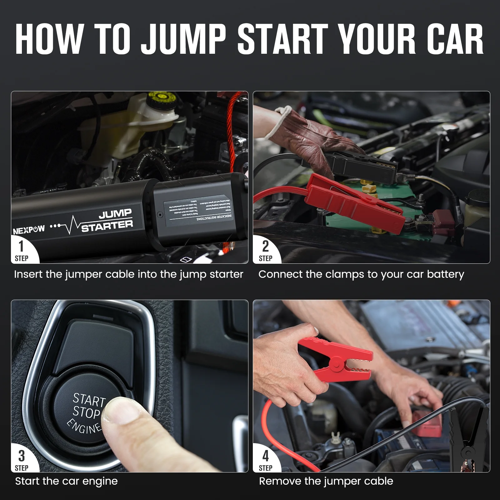 NEXPOW Car Jump Starter with LED Flashlight, 2500A Peak 18000mAh Battery Jump Starter (up to 8.5L Gas and 6.5L Diesel Engine), 1500 Lumen Flashlight and 12V Jump Box - Inhomebuy