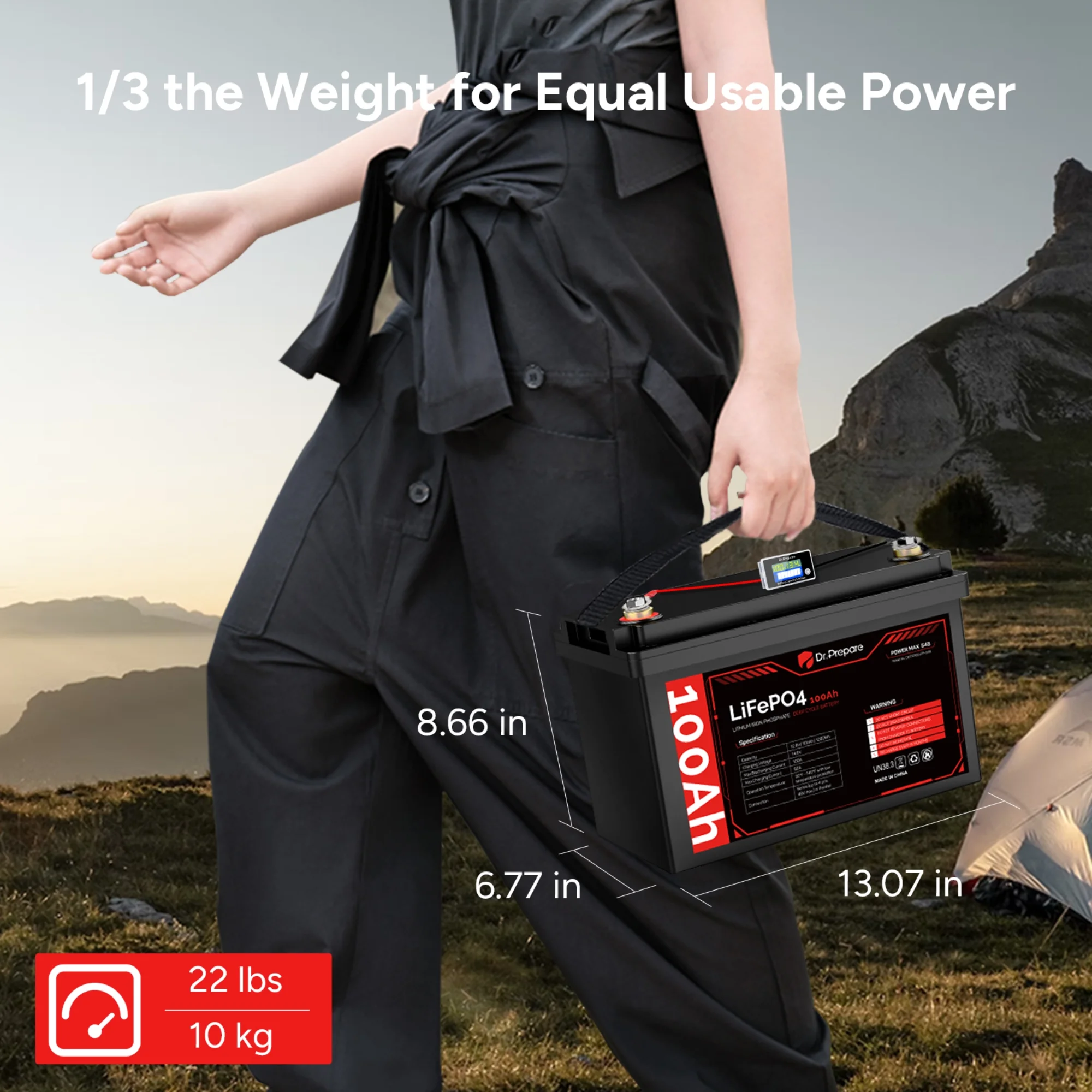 Dr. Prepare 100Ah LiFePO4 Lithium Deep Cycle Battery w/Battery Capacity Voltage Monitor for RV/Boat/Off-grid Cabin - Inhomebuy