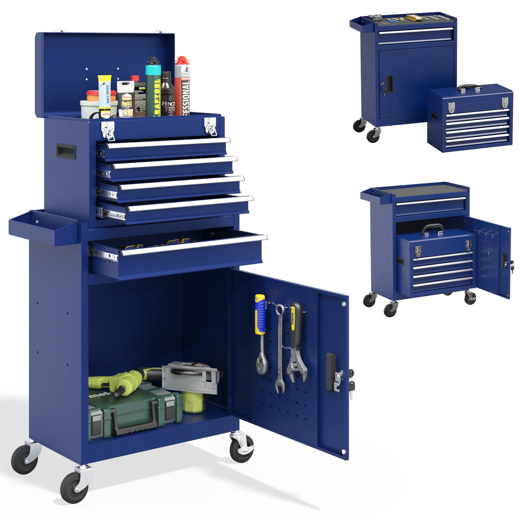 5 Drawer Mechanic Tool Chest with Wheels Heavy Duty Rolling Tool Box Cabinet Keyed Locking System Toolbox Organizer for Workshop Darkblue - Inhomebuy