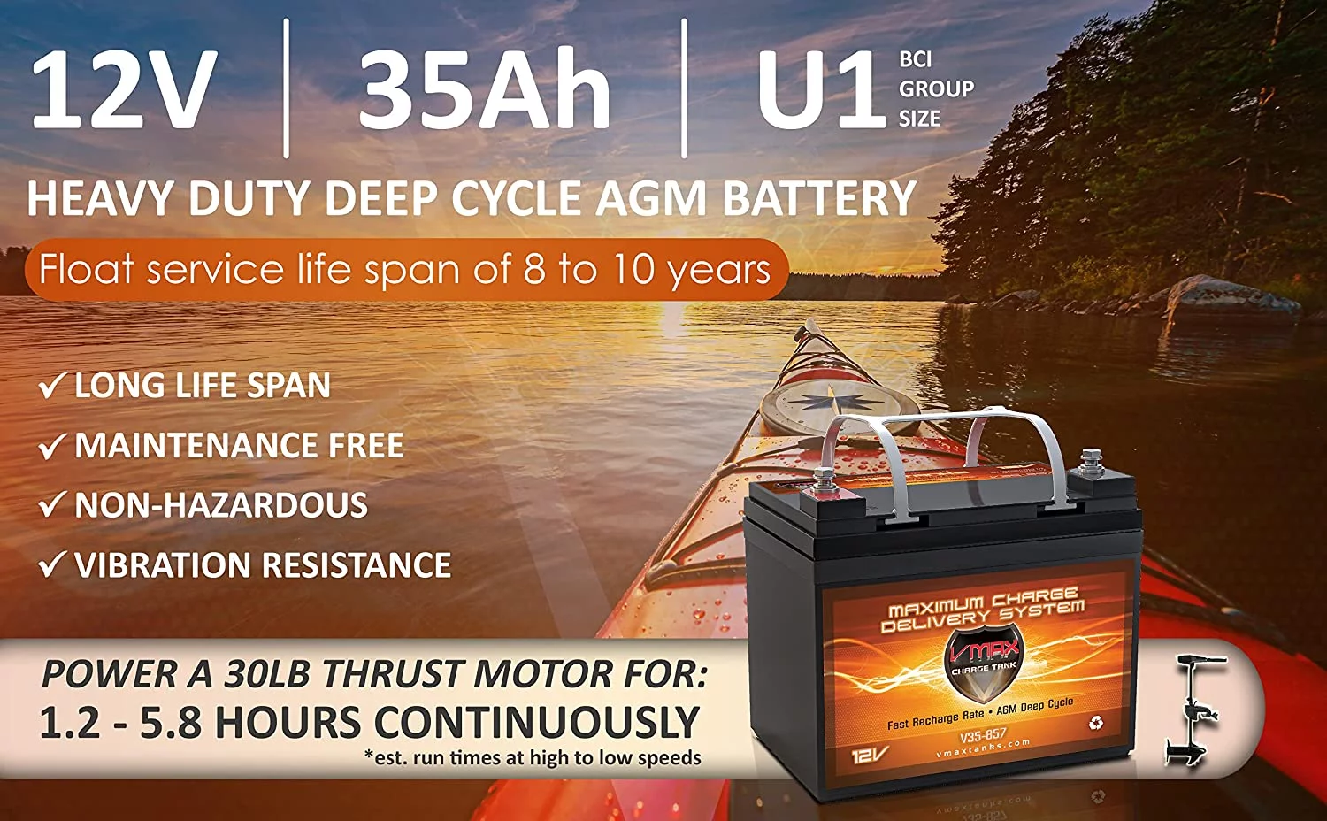 QTY 2 VMAX MR137-120 AGM Group 31 12V Deep Cycle Battery for Ponoon Non-Hazardous Non-Spillable - Inhomebuy