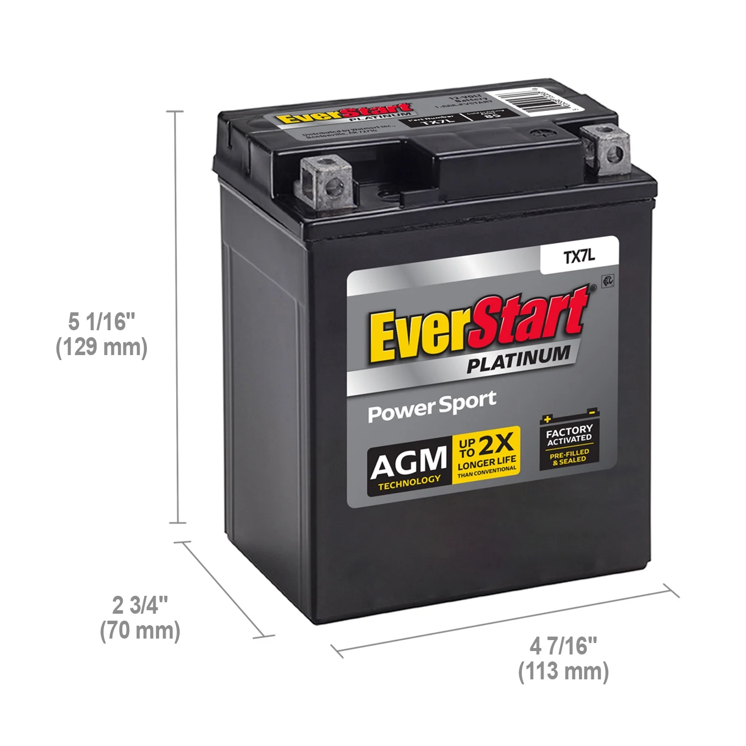 EverStart Premium AGM Power Sport Battery, Group Size TX7L 12 Volt, 85 CCA - Inhomebuy