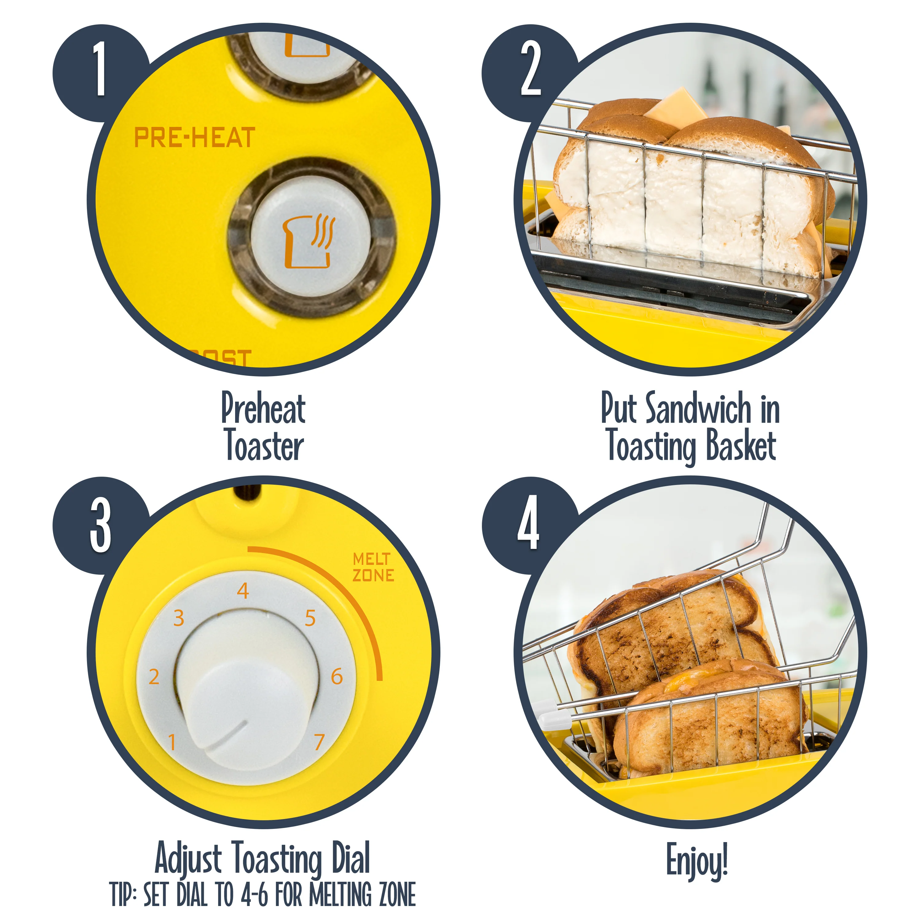 Grilled Cheese Toaster with Easy-Clean Toaster Baskets and Adjustable Toasting Dial - Inhomebuy