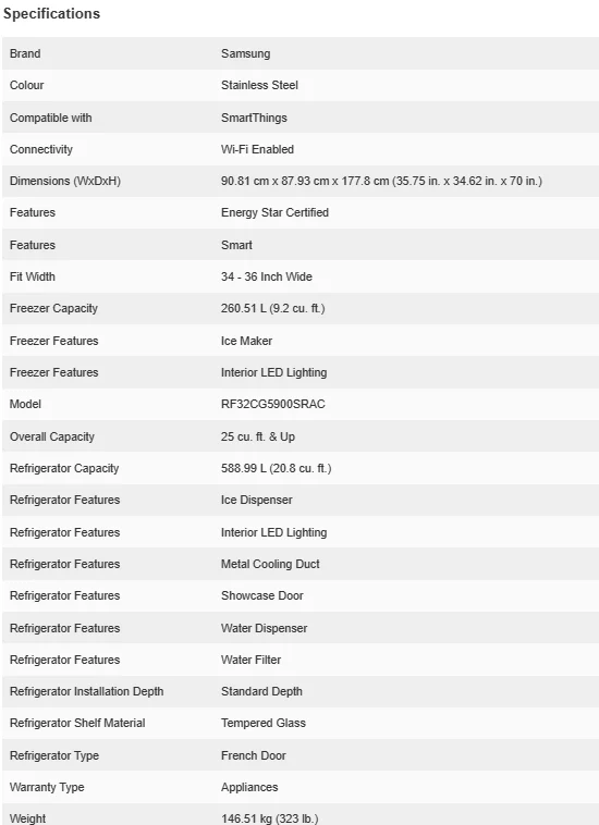 SAMSUNG 36 IN. 30 CU. FT. STAINLESS STEEL 3 DOOR FRENCH DOOR REFRIGERATOR WITH FAMILY HUB - RF32CG59 - Inhomebuy