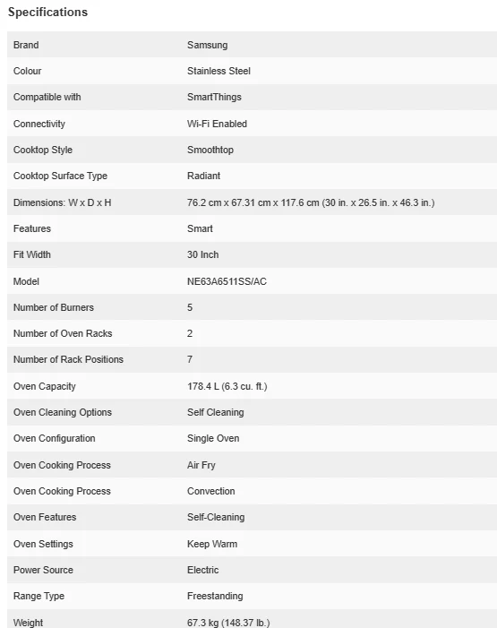 SAMSUNG 30 IN. 6.3 CU. FT. STAINLESS STEEL ELECTRIC RANGE WITH AIR FRY AND BUILT-IN WI-FI - NE63A651 - Inhomebuy