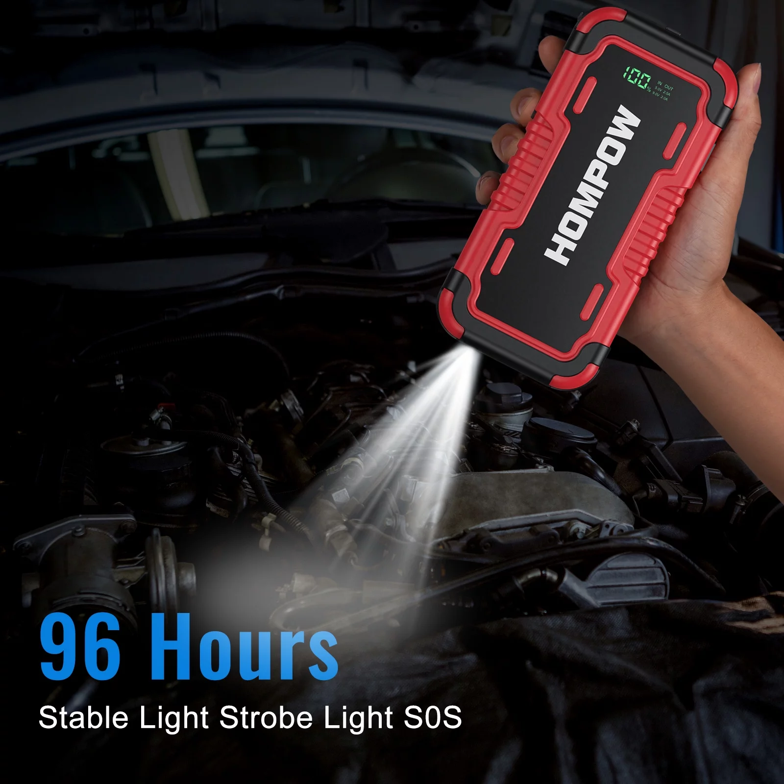 Car Jump Starter, HOMPOW 2000A Peak 18000mAh Lithium Jump Starter Battery Pack for up to 8L Gas or 6L Diesel Engine, Safe 12V Portable Battery Starter Power Pack with LED Screen & LED Light - Inhomebuy