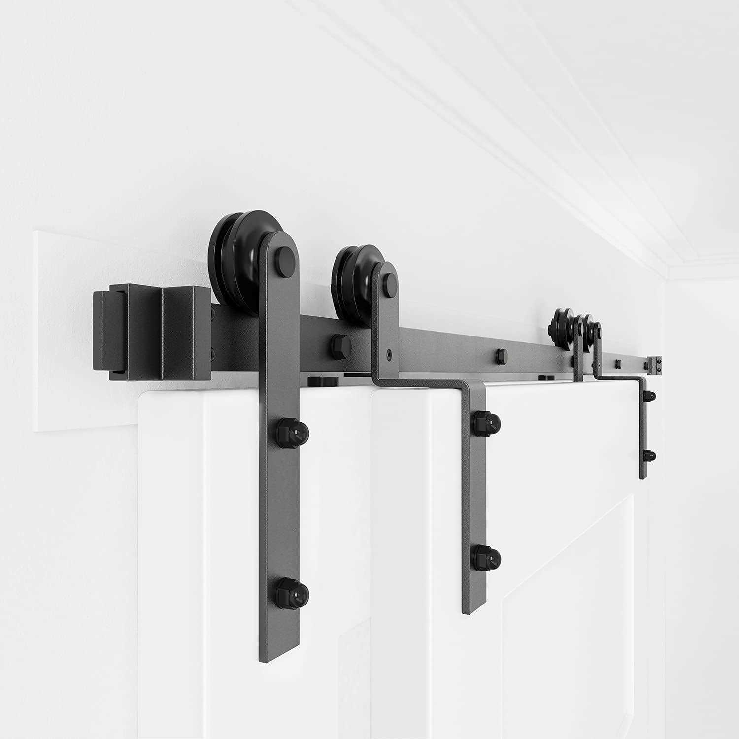 WINSOON Single Track Bypass Sliding Barn Door Hardware Kit for Double Doors Low Ceiling - Inhomebuy