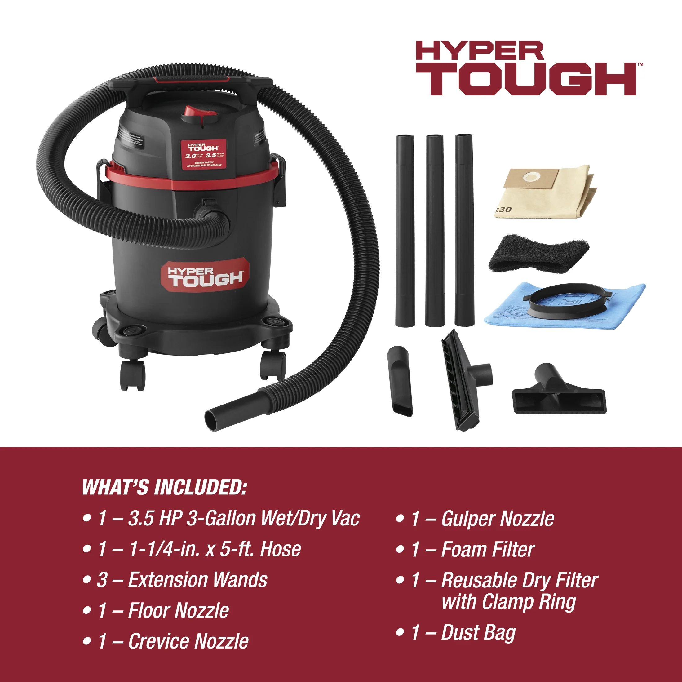 Hyper Tough 3 Gallon Wet Dry Vac - Inhomebuy
