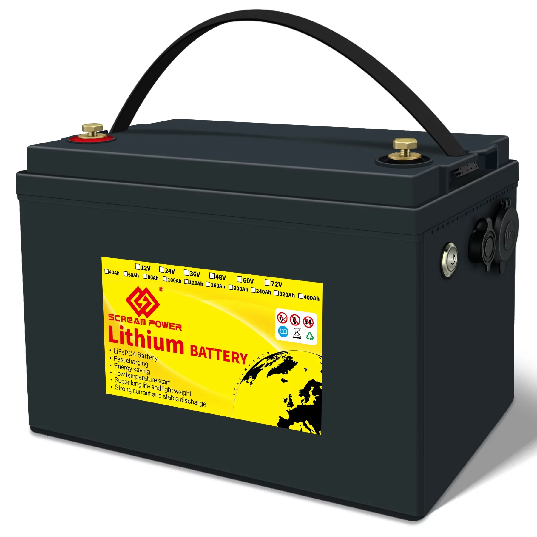 SCREAMPOWER 24V 60Ah LiFePO4 Battery, Rechargeable Deep Cycles Lithium Batteries with 100A BMS, Perfect for RV, Solar, Marine - Inhomebuy