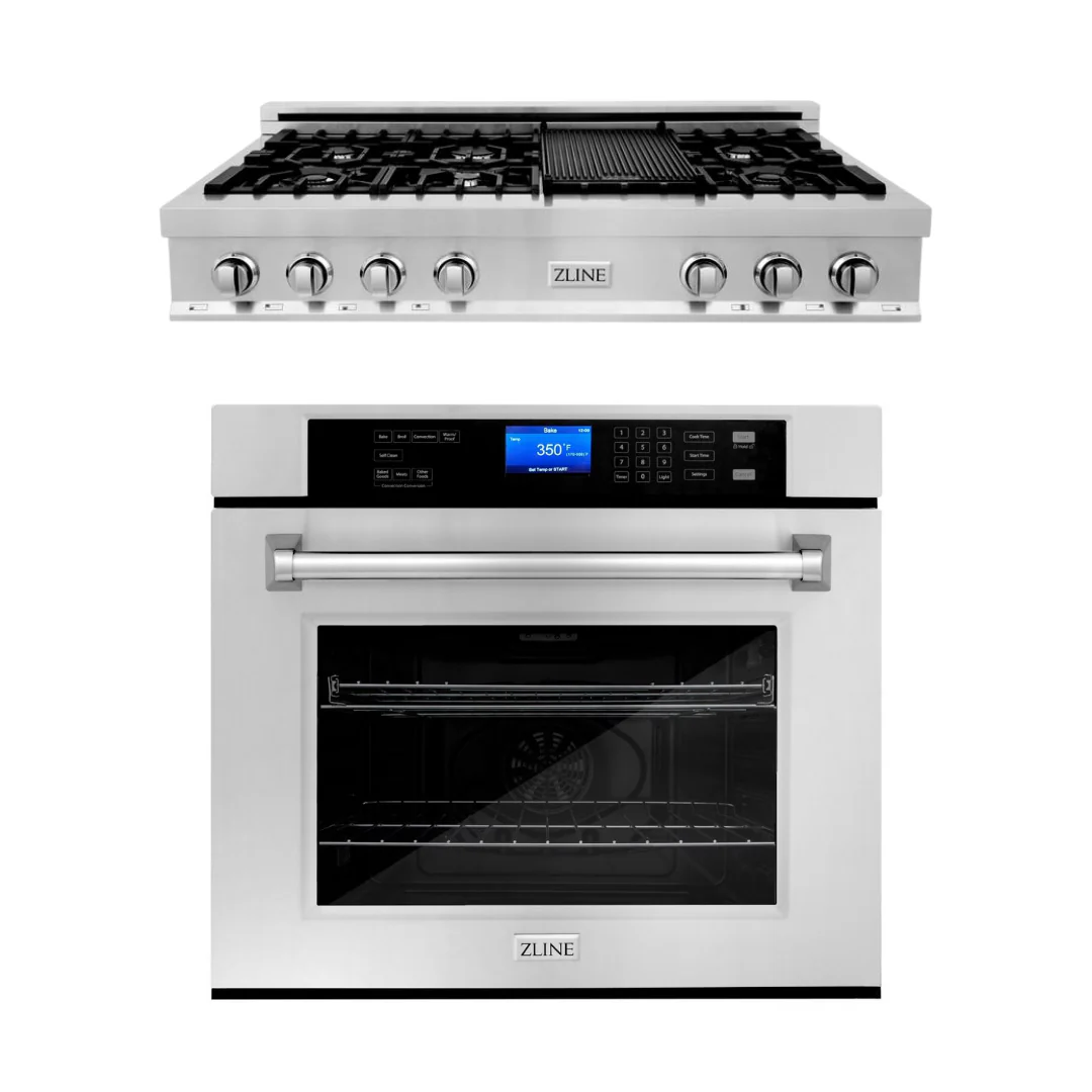 ZLINE Kitchen Appliance Package with 48 in. Stainless Steel Rangetop and 30 in. Single Wall Oven, 2KP-RTAWS48 - Inhomebuy