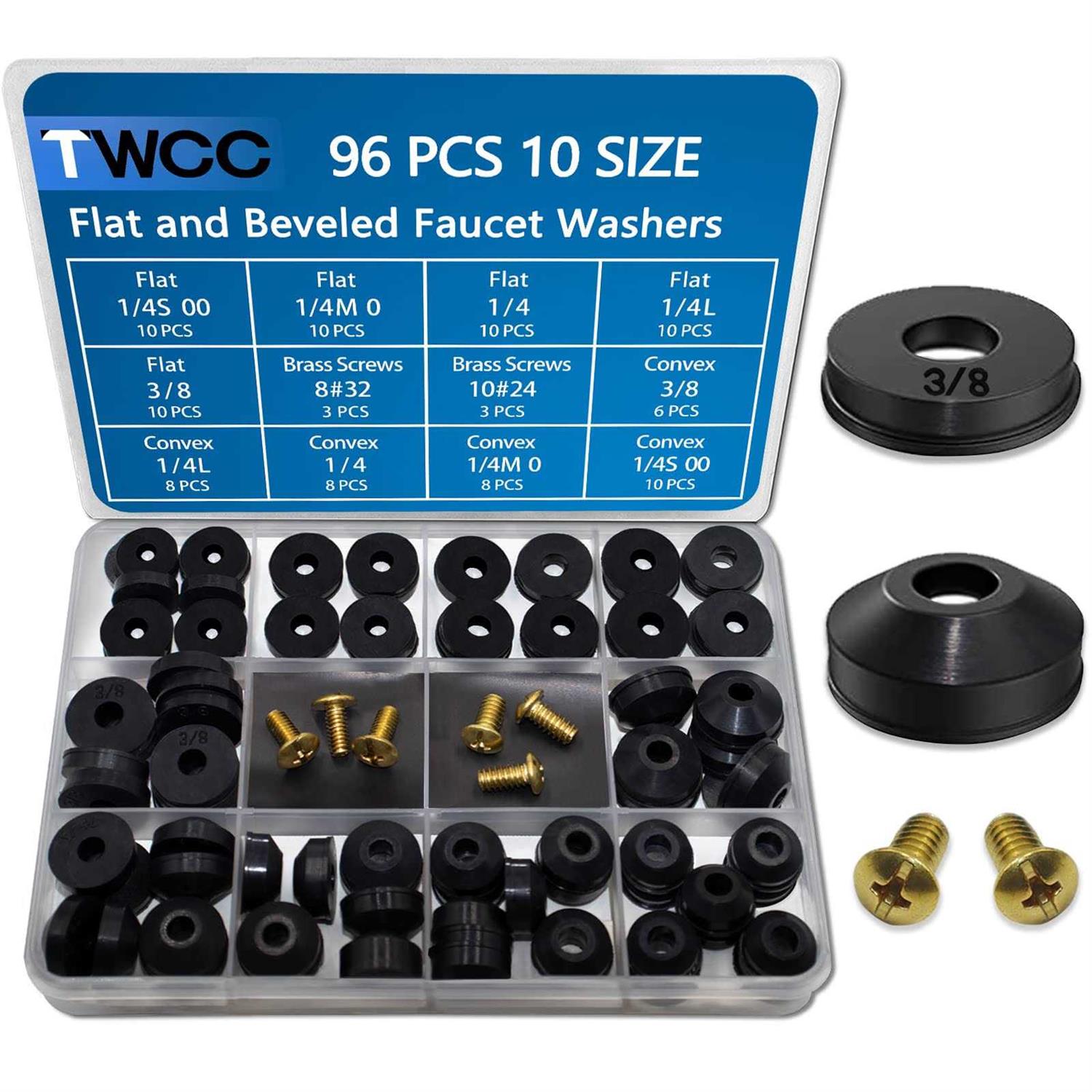 Xbvv 106 Pcs Faucet Washer Assortment Kit with Assorted Flat and Beveled Rubber Washers for Outdoor Garden Faucet Stem Leak Worn Replacement Repair - Inhomebuy
