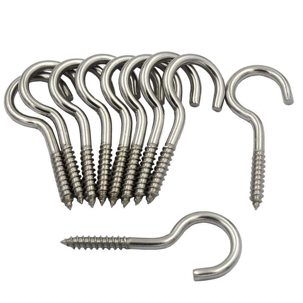 DGOL 10 pcs 2-1/2 Inch 304 Stainless Steel Screw-in Hooks Eye Bolt Ceiling Hook Screw Hanger Closed Loop - Inhomebuy