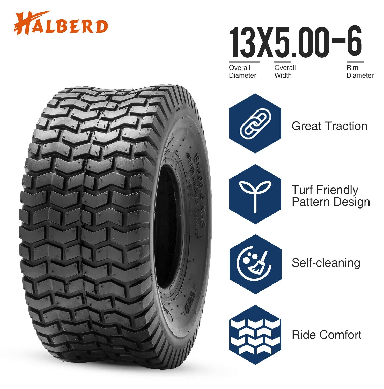 13x5.00-6 Turf Friendly Tire for Lawn & Garden Mower 13x5x6 4 Ply Mower Tires Set of 2 - Inhomebuy