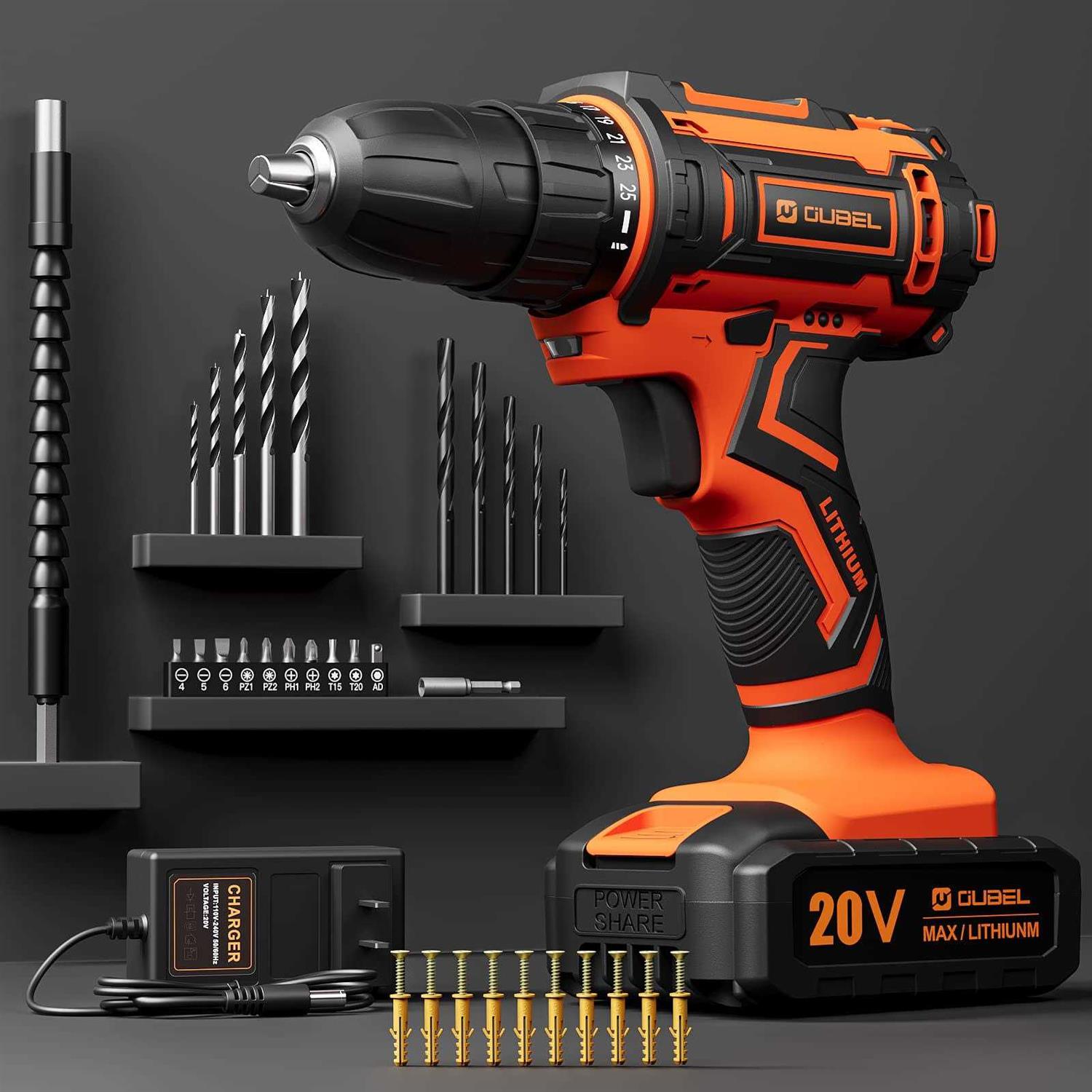 Drill Set OUBEL 12V Cordless Drill with 42 Acessories Home Power Drill Cordless with 3/8 Keyless Chuck - Inhomebuy