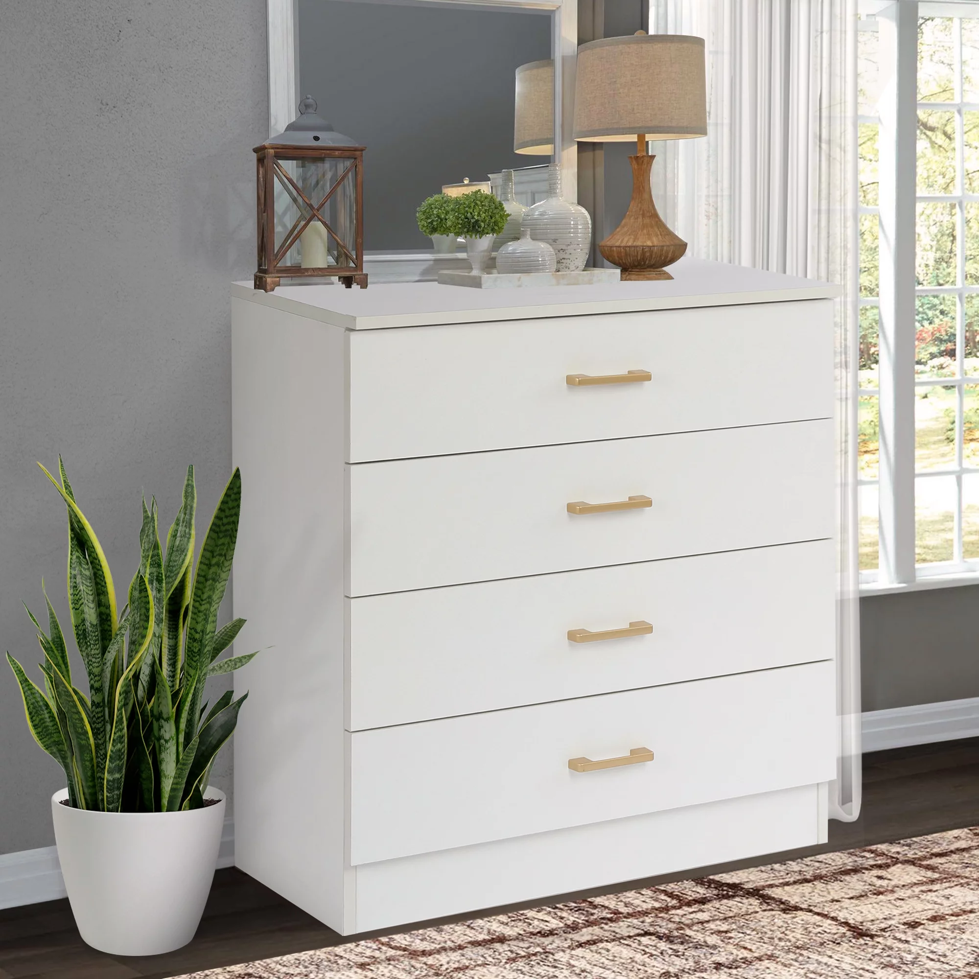 White 4-Drawer Wood Dressers for Bedroom - Inhomebuy