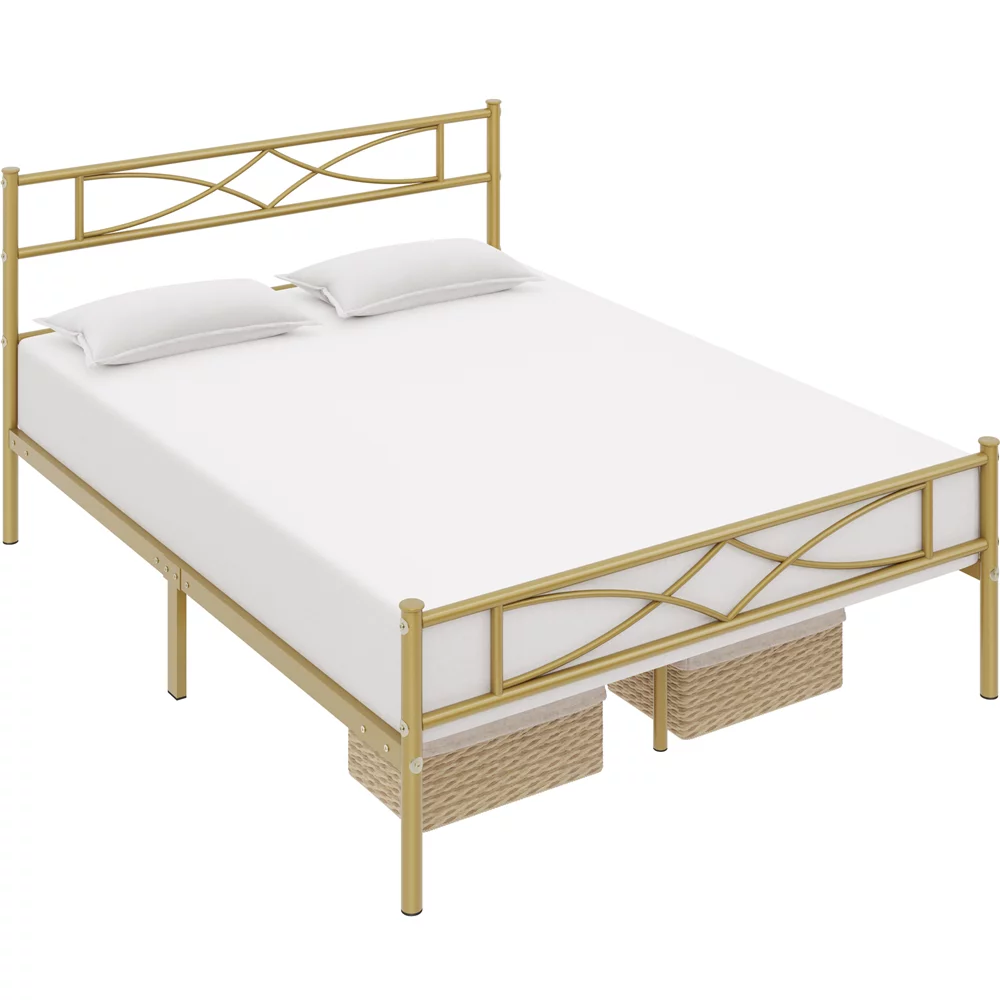 Topeakmart Metal Twin Bed Frame with Curved Design Headboard and Footboard, Black - Inhomebuy