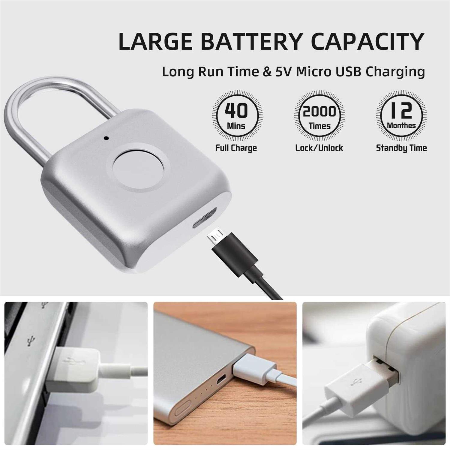 Pothunder Fingerprint Padlock Smart Padlock Locker Lock Biometric Metal Keyless - Inhomebuy