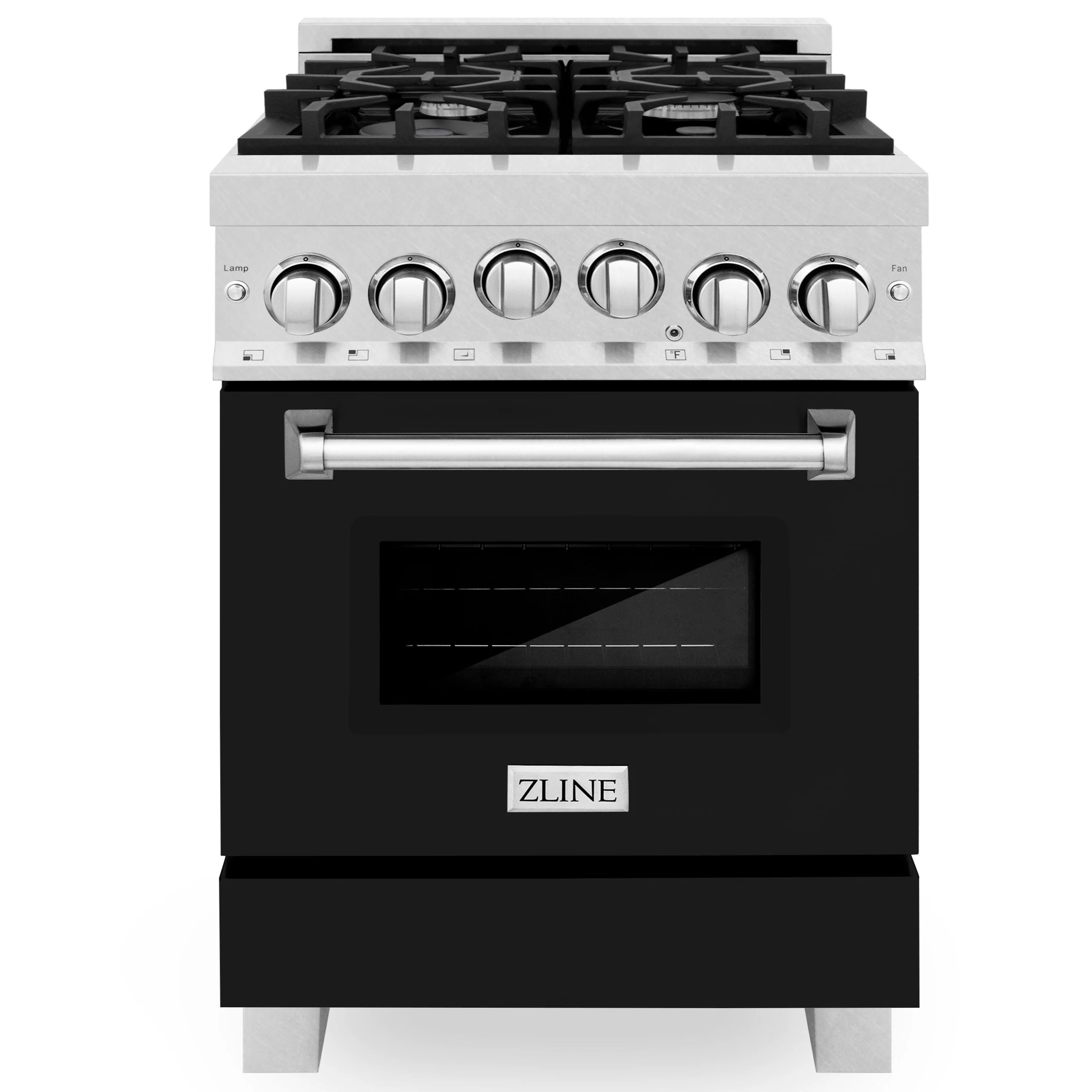 ZLINE 24 Inch Gas Range in DuraSnow® Stainless Steel and Black Matte Door, RGS-BLM-24 - Inhomebuy