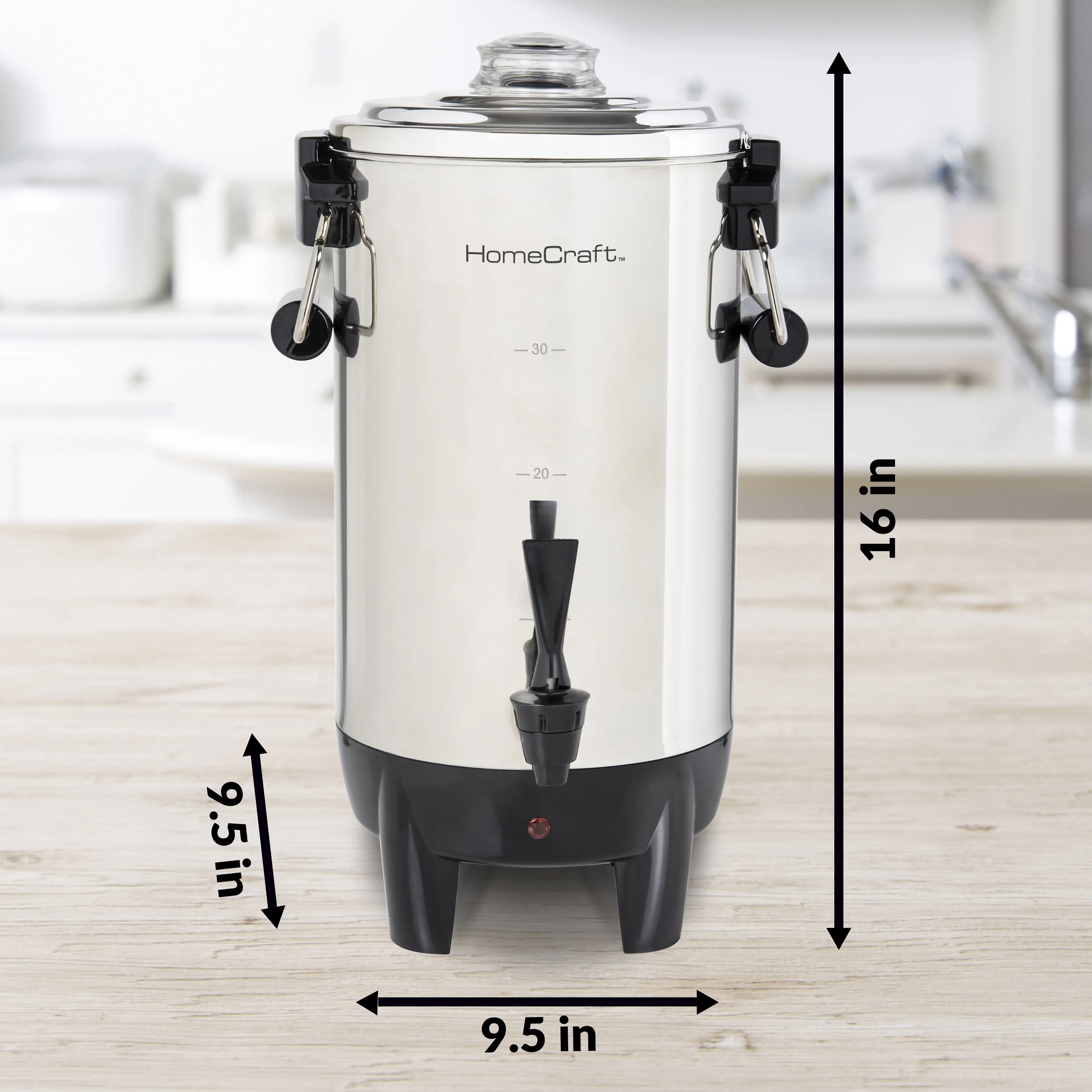 HomeCraft Quick-Brewing 1000-Watt Automatic 30-Cup Coffee Urn - Stainless Steel - Inhomebuy