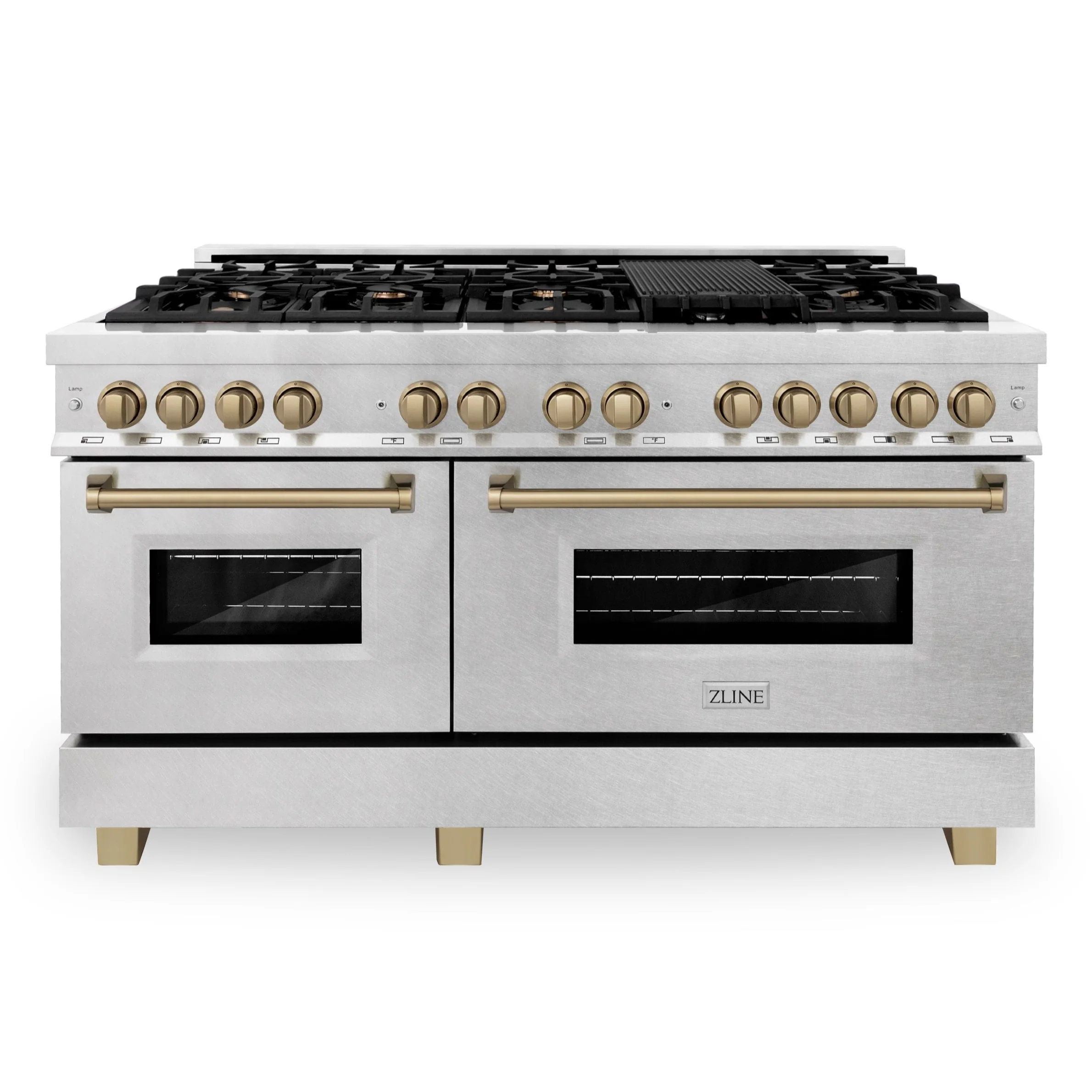 ZLINE 60 Inch Autograph Edition Dual Fuel Range in DuraSnow Stainless Steel with Champagne Bronze Accents, RASZ-SN-60-CB - Inhomebuy