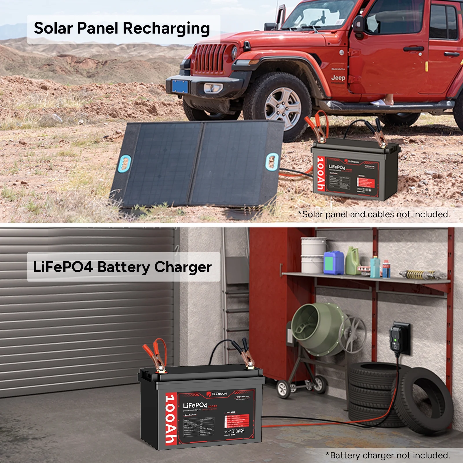 Dr.Prepare 12V 100Ah LiFePO4 Lithium Deep Cycle Battery - Connect In Series [10-year Warranty] - Inhomebuy