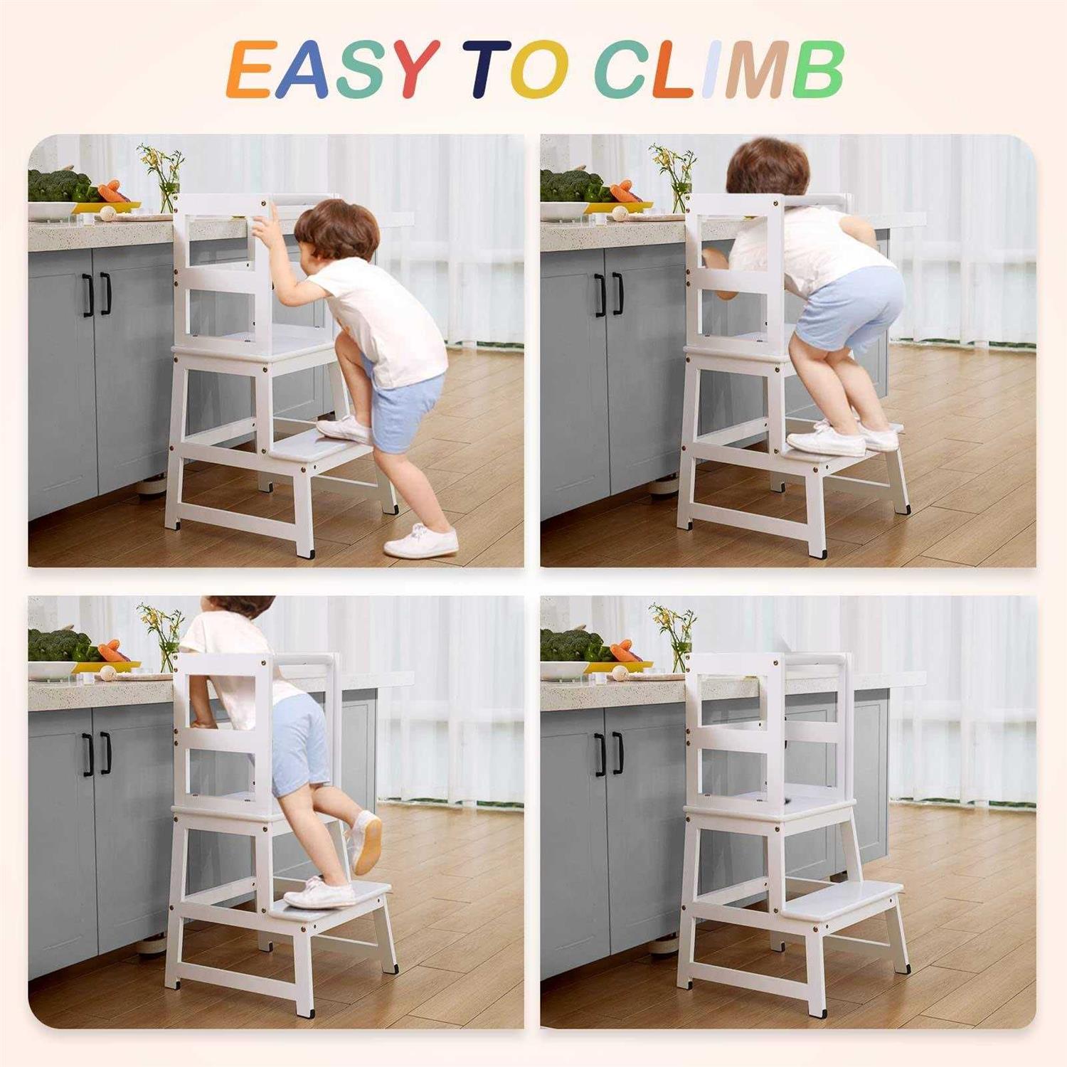 NEEDUX Kids Kitchen Step Stool with Chalkboard & Safety Rail for Toddlers 18 Months and Older - Inhomebuy