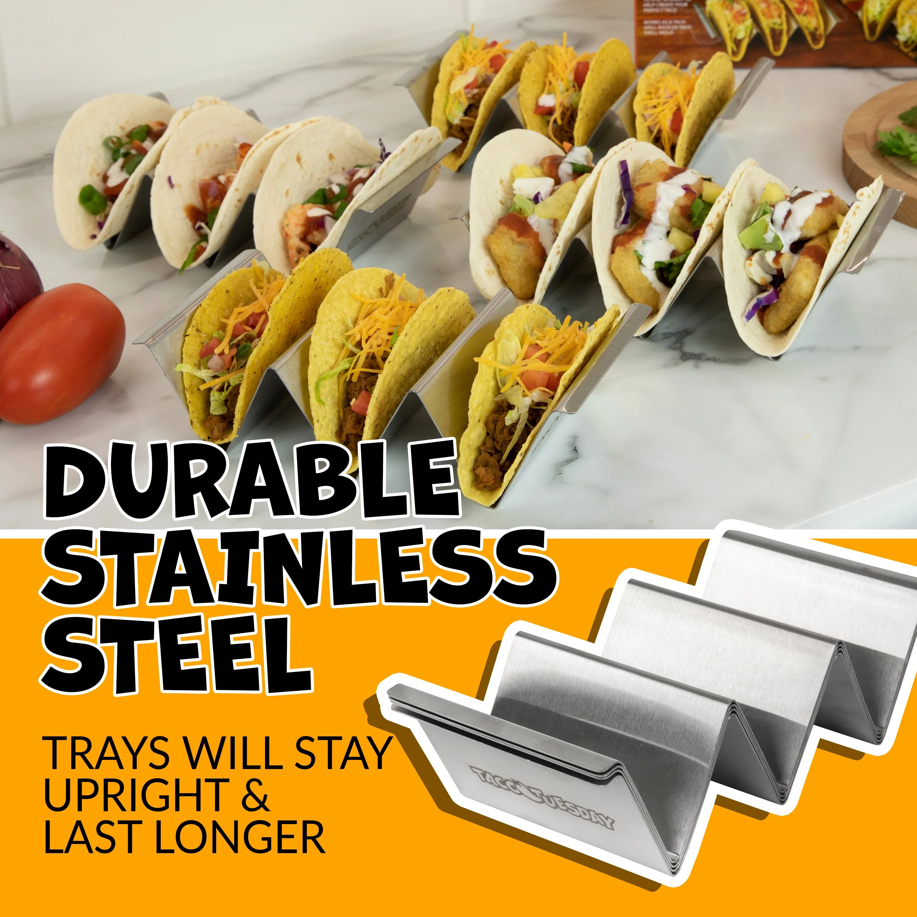 Taco Tuesday Stainless Steel 4-Piece Taco Holder Tray Set - Inhomebuy