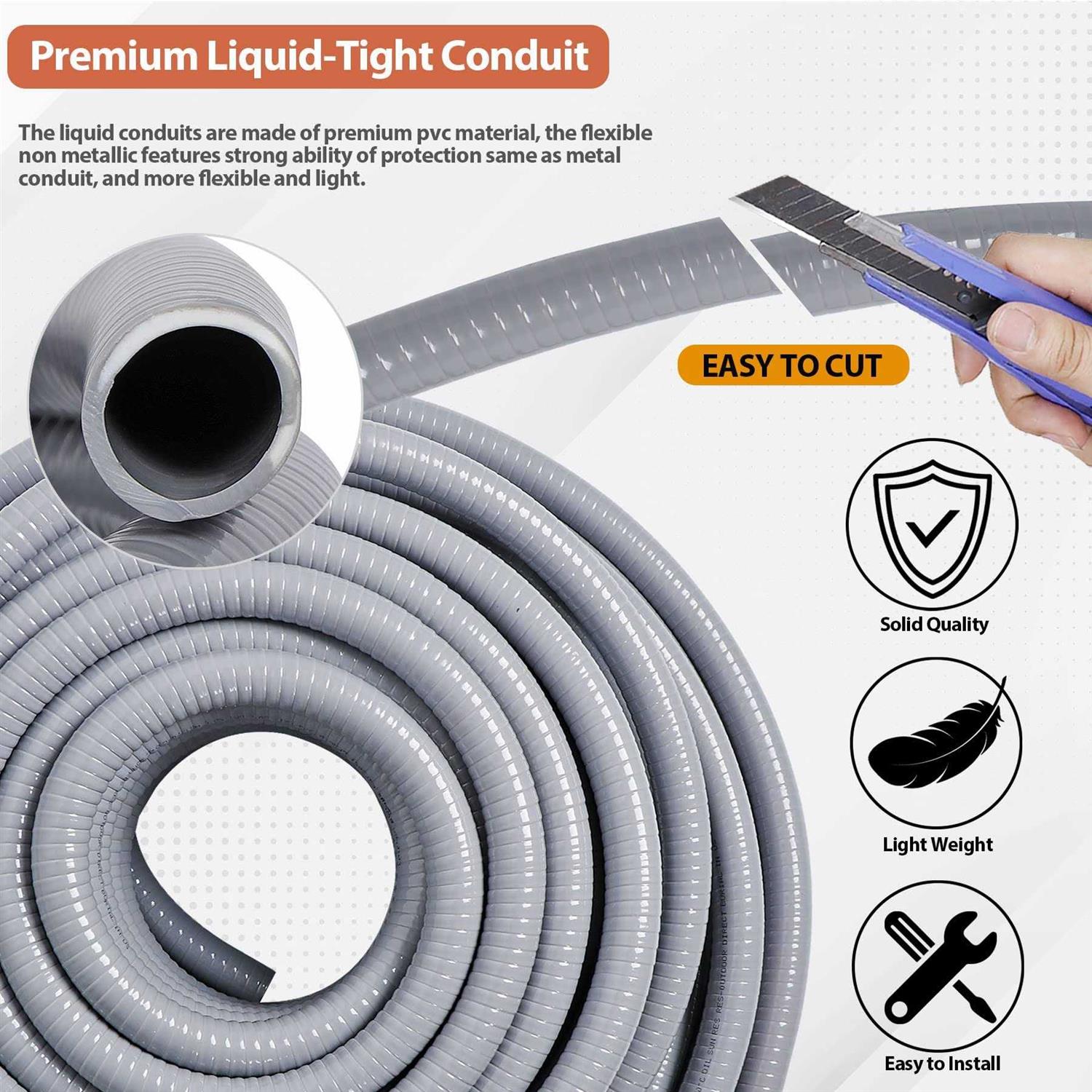Neorexon Liquid-Tight Conduit and 10 Pieces of Connector Kit, Electrical Conduit Flexible Conduit with 5 Straight and 5 90-Degree - Inhomebuy